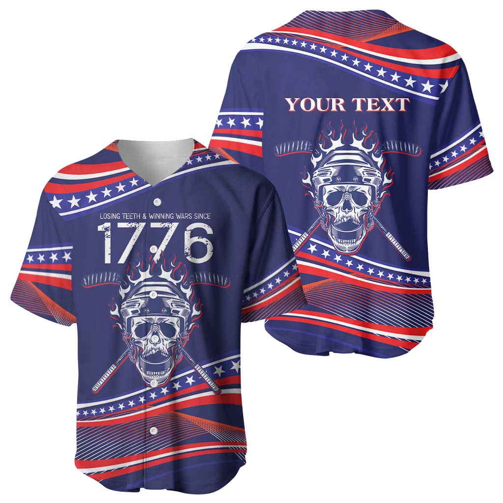 United States Hockey Personalized Baseball Jersey Losing Teeth Winning Wars Since 1776 Blue Style