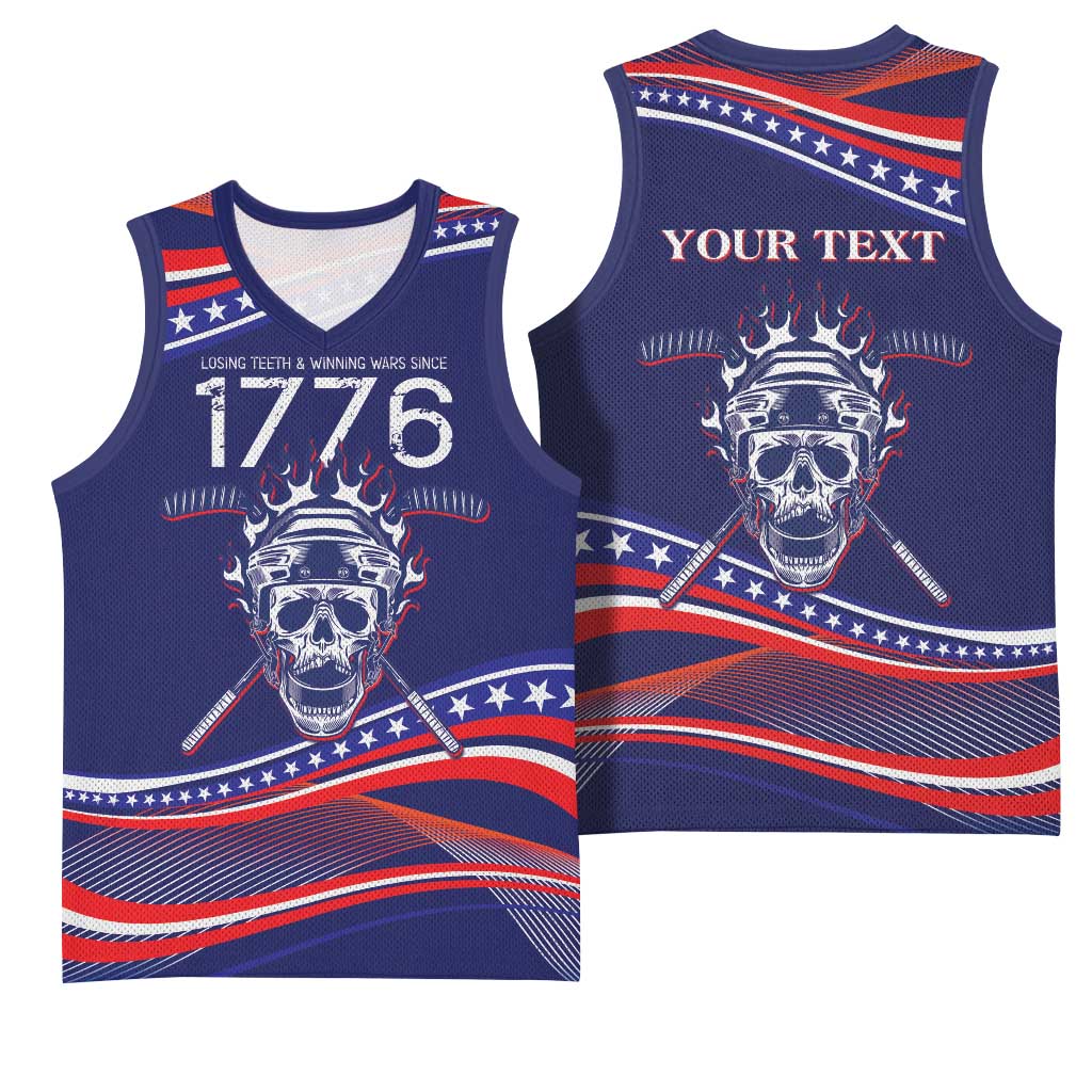 United States Hockey Personalized Basketball Jersey Losing Teeth Winning Wars Since 1776 Blue Style