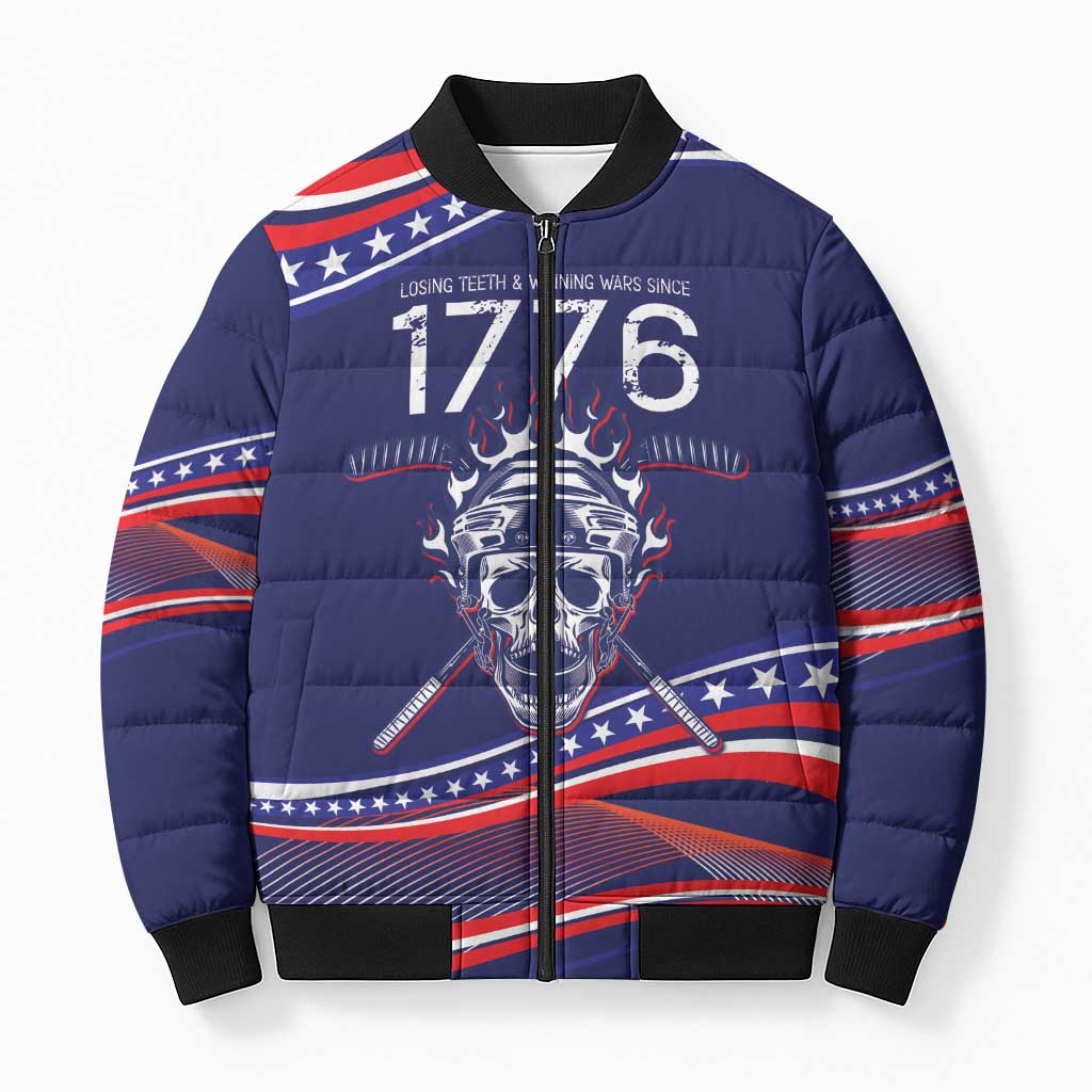United States Hockey Personalized Bomber Puffer Jacket Losing Teeth Winning Wars Since 1776 Blue Style