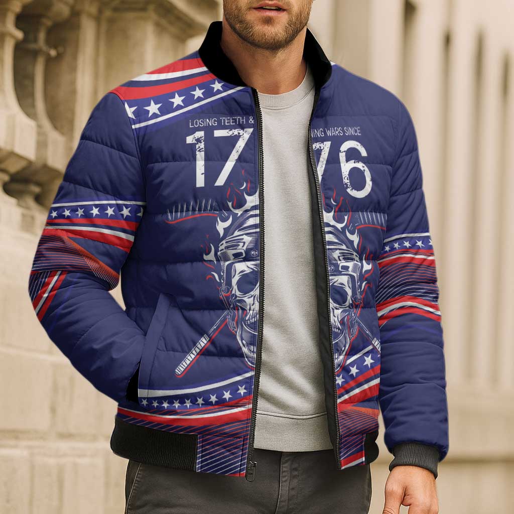 United States Hockey Personalized Bomber Puffer Jacket Losing Teeth Winning Wars Since 1776 Blue Style