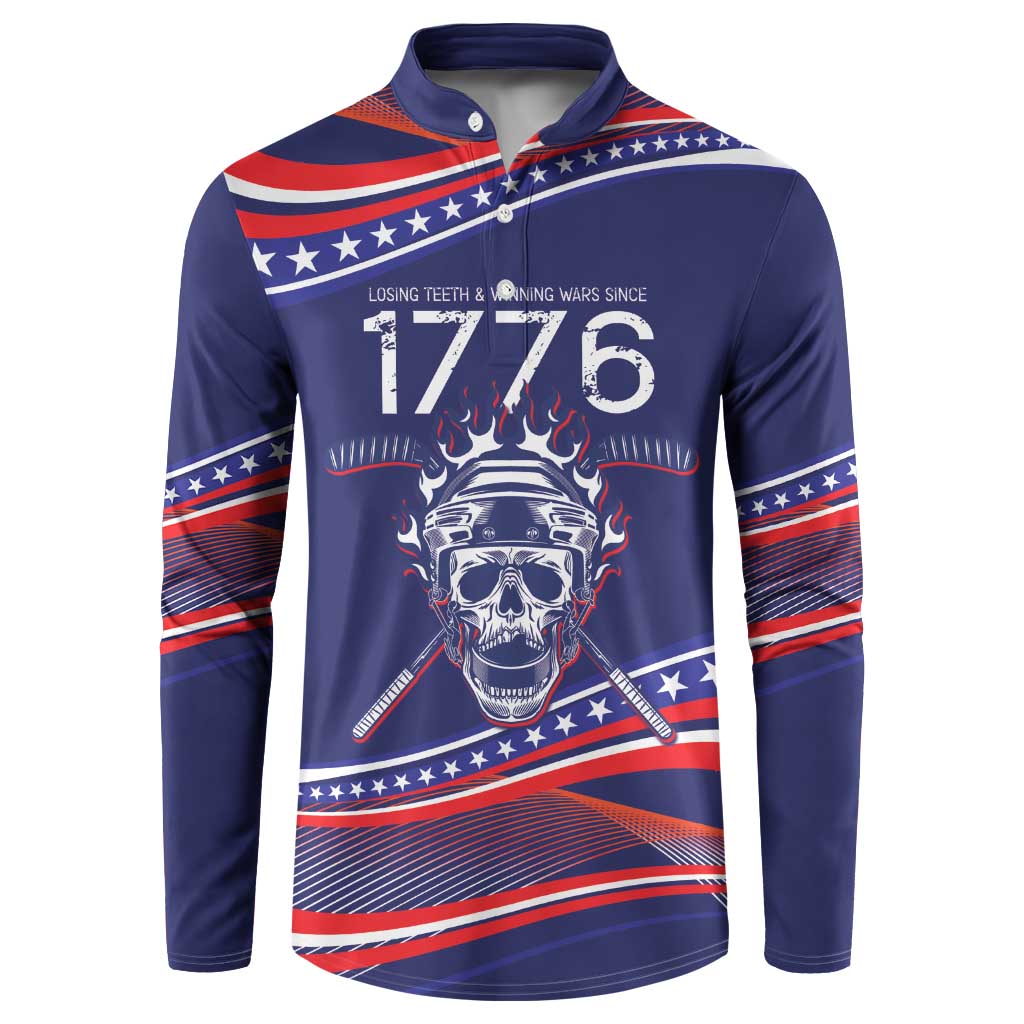 United States Hockey Personalized Button Sweatshirt Losing Teeth Winning Wars Since 1776 Blue Style
