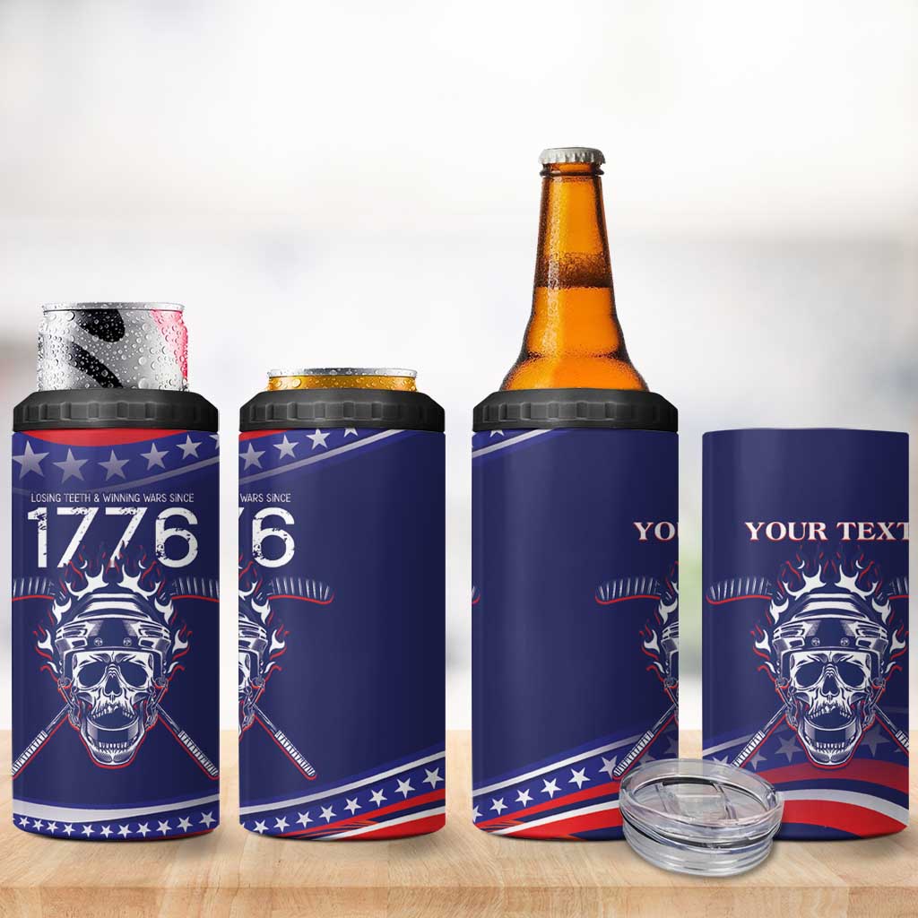 United States Hockey Personalized 4 in 1 Can Cooler Tumbler Losing Teeth Winning Wars Since 1776 Blue Style
