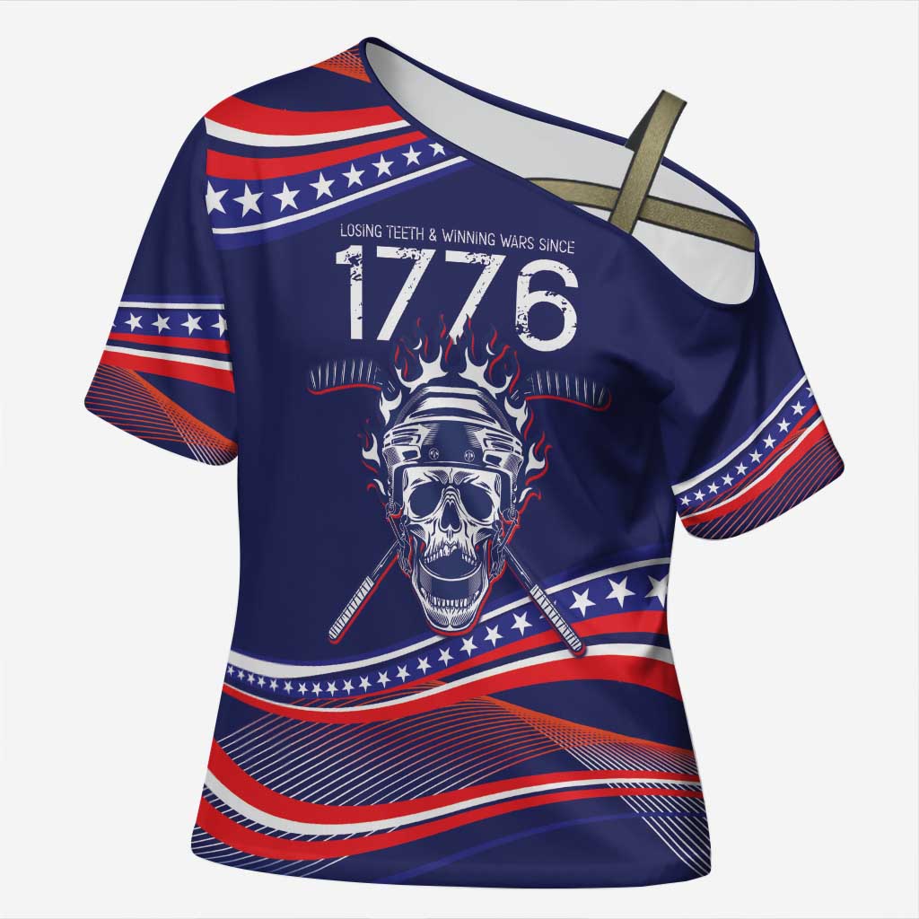 United States Hockey Personalized Cross Shoulder Shirt Losing Teeth Winning Wars Since 1776 Blue Style