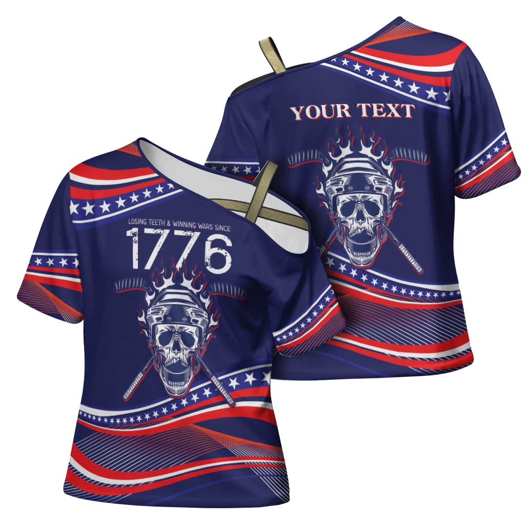 United States Hockey Personalized Cross Shoulder Shirt Losing Teeth Winning Wars Since 1776 Blue Style