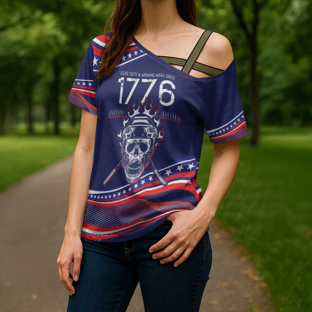United States Hockey Personalized Cross Shoulder Shirt Losing Teeth Winning Wars Since 1776 Blue Style