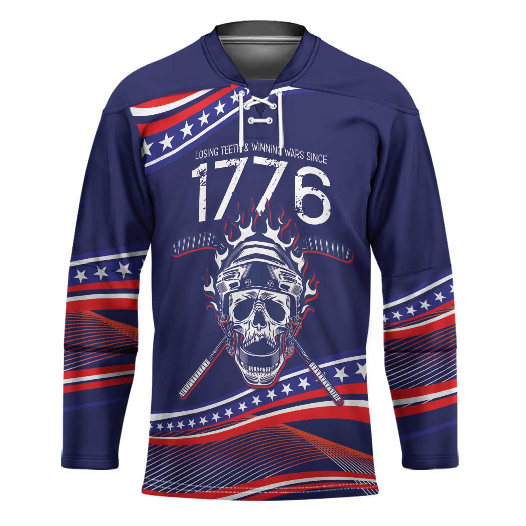 United States Hockey Personalized Hockey Jersey Losing Teeth Winning Wars Since 1776 Blue Style