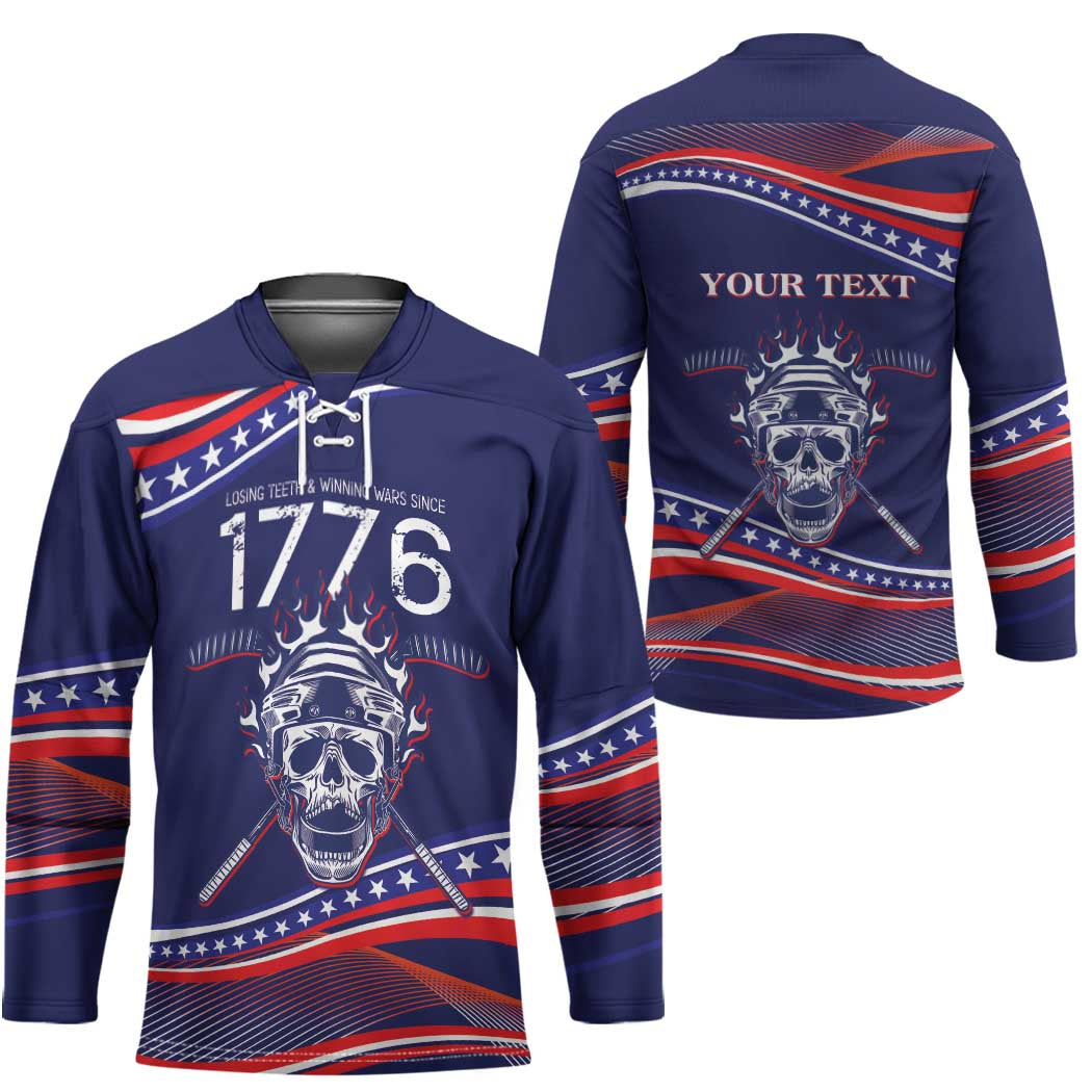 United States Hockey Personalized Hockey Jersey Losing Teeth Winning Wars Since 1776 Blue Style