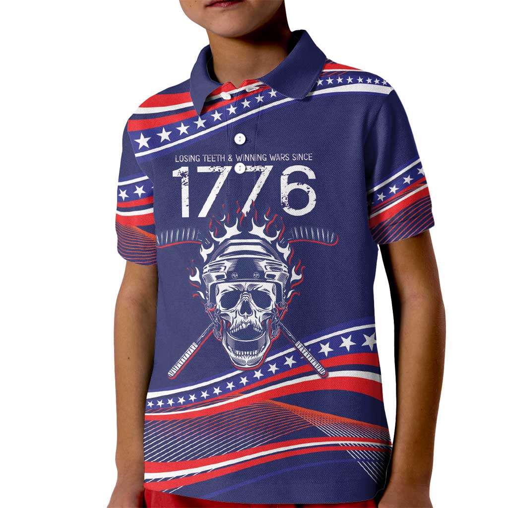 United States Hockey Personalized Kid Polo Shirt Losing Teeth Winning Wars Since 1776 Blue Style