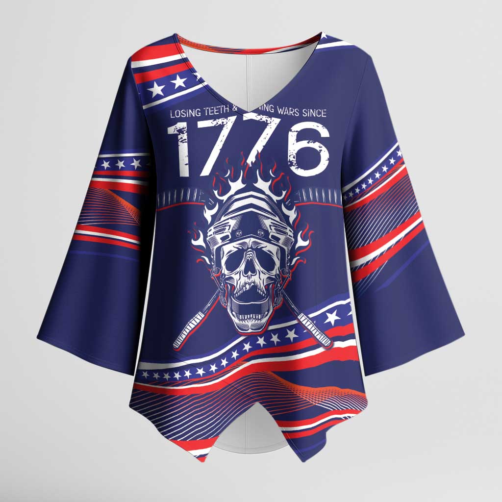 United States Hockey Personalized Kimono Sleeve Blouse Losing Teeth Winning Wars Since 1776 Blue Style