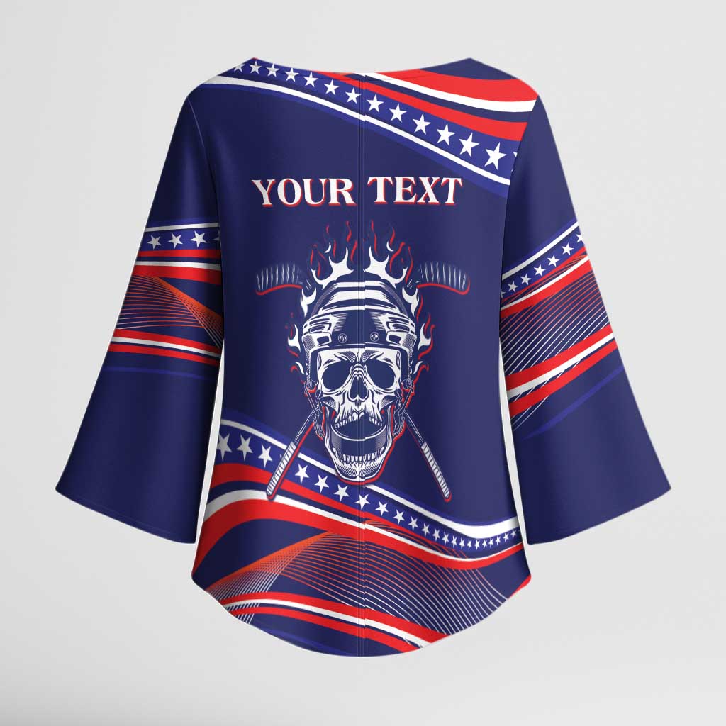 United States Hockey Personalized Kimono Sleeve Blouse Losing Teeth Winning Wars Since 1776 Blue Style