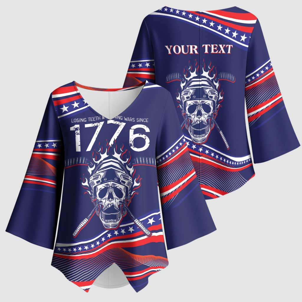 United States Hockey Personalized Kimono Sleeve Blouse Losing Teeth Winning Wars Since 1776 Blue Style