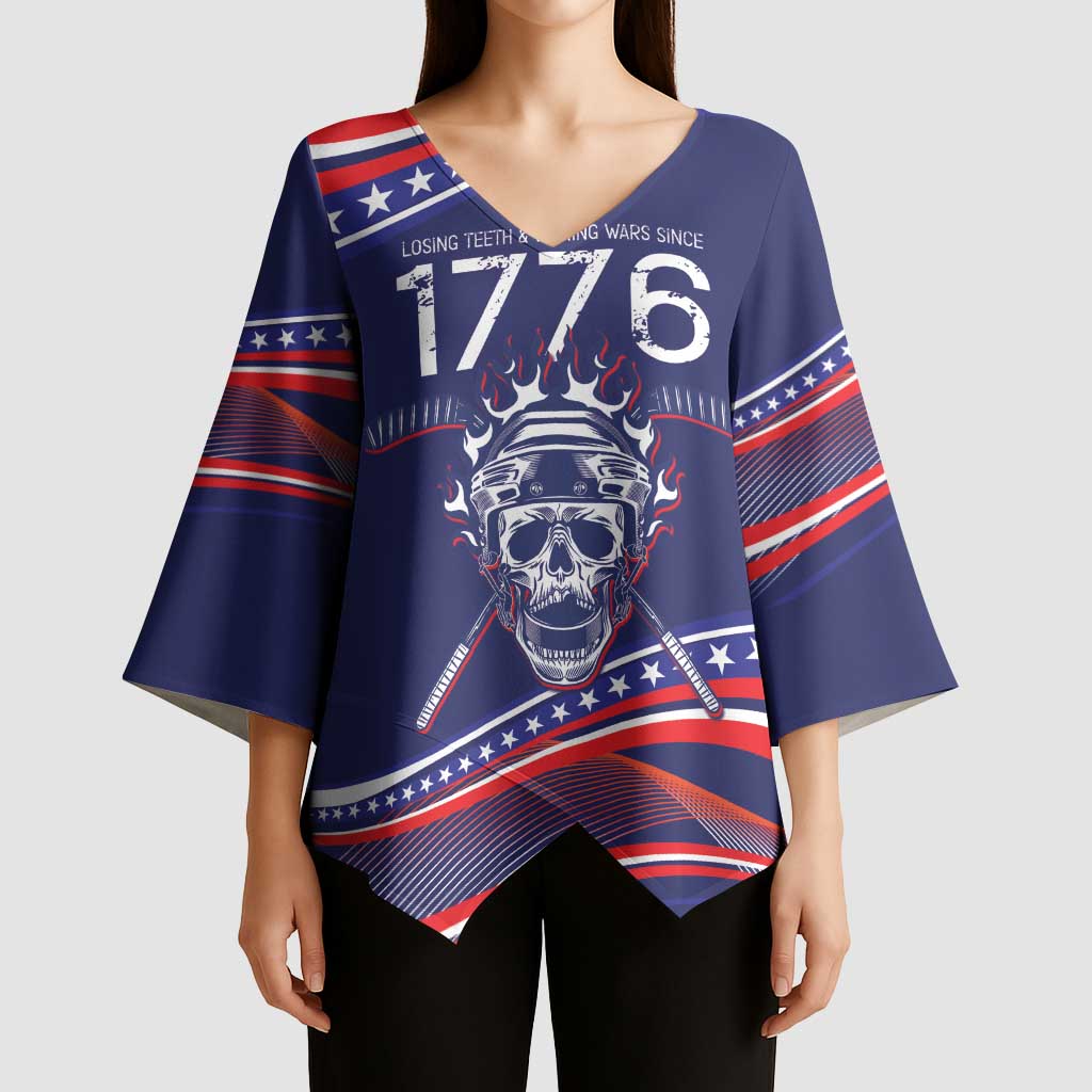 United States Hockey Personalized Kimono Sleeve Blouse Losing Teeth Winning Wars Since 1776 Blue Style