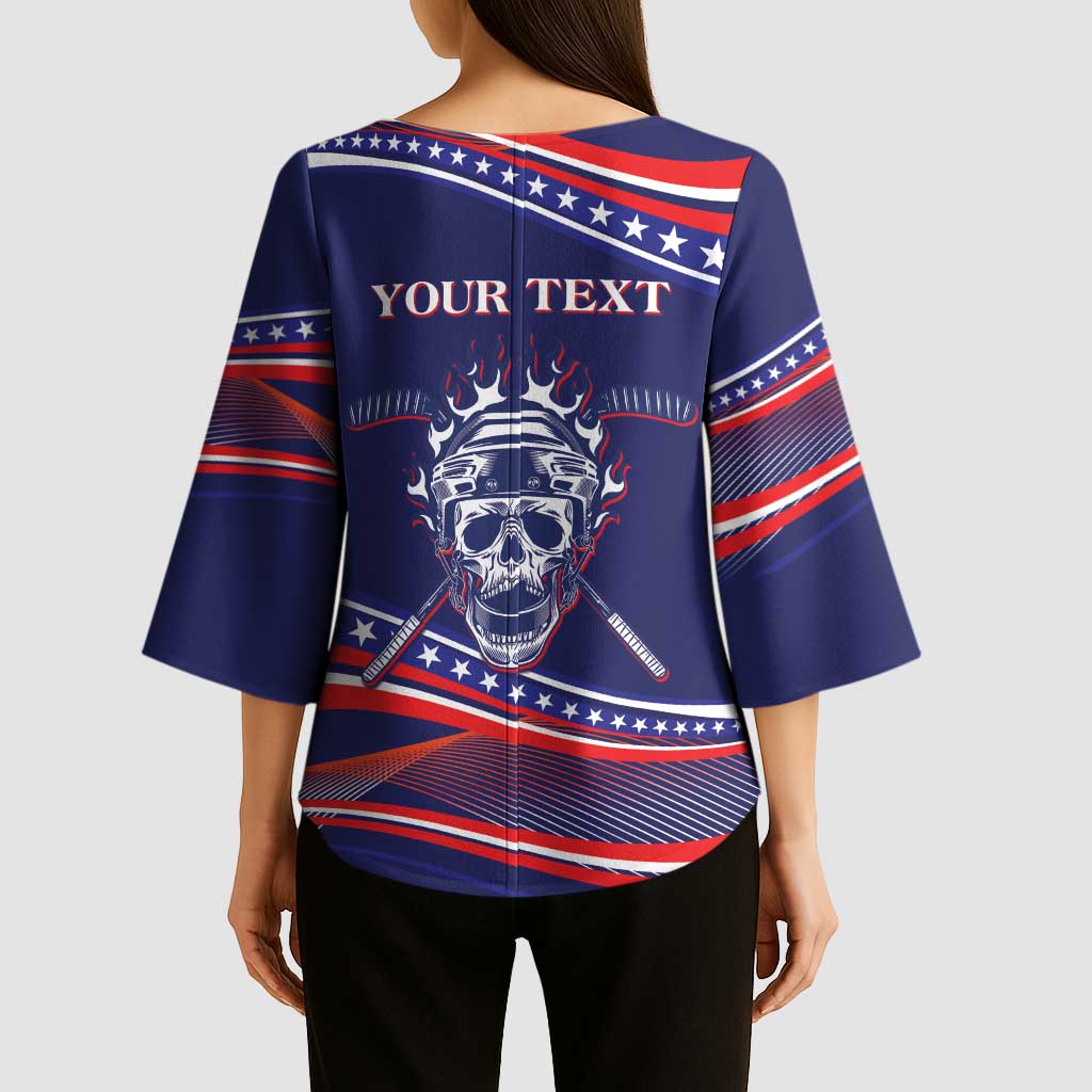 United States Hockey Personalized Kimono Sleeve Blouse Losing Teeth Winning Wars Since 1776 Blue Style