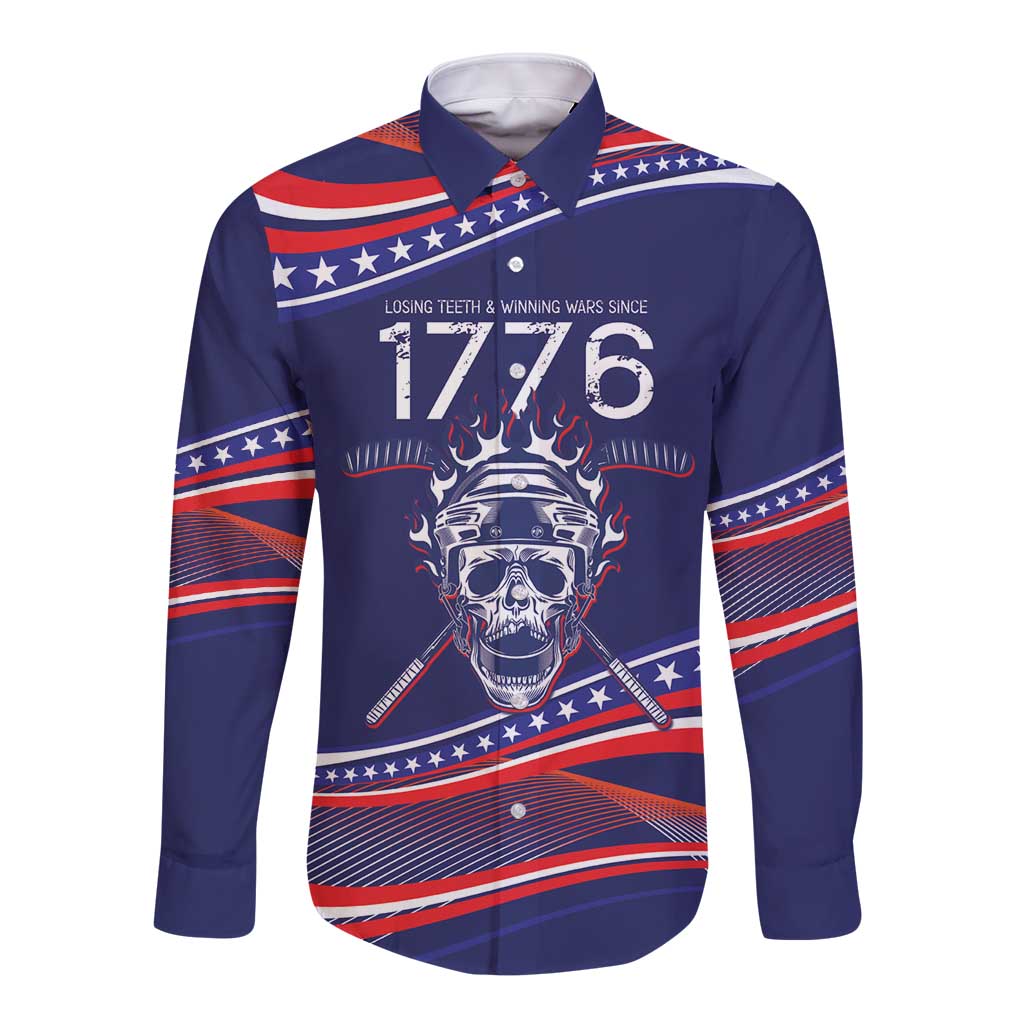 United States Hockey Personalized Long Sleeve Button Shirt Losing Teeth Winning Wars Since 1776 Blue Style