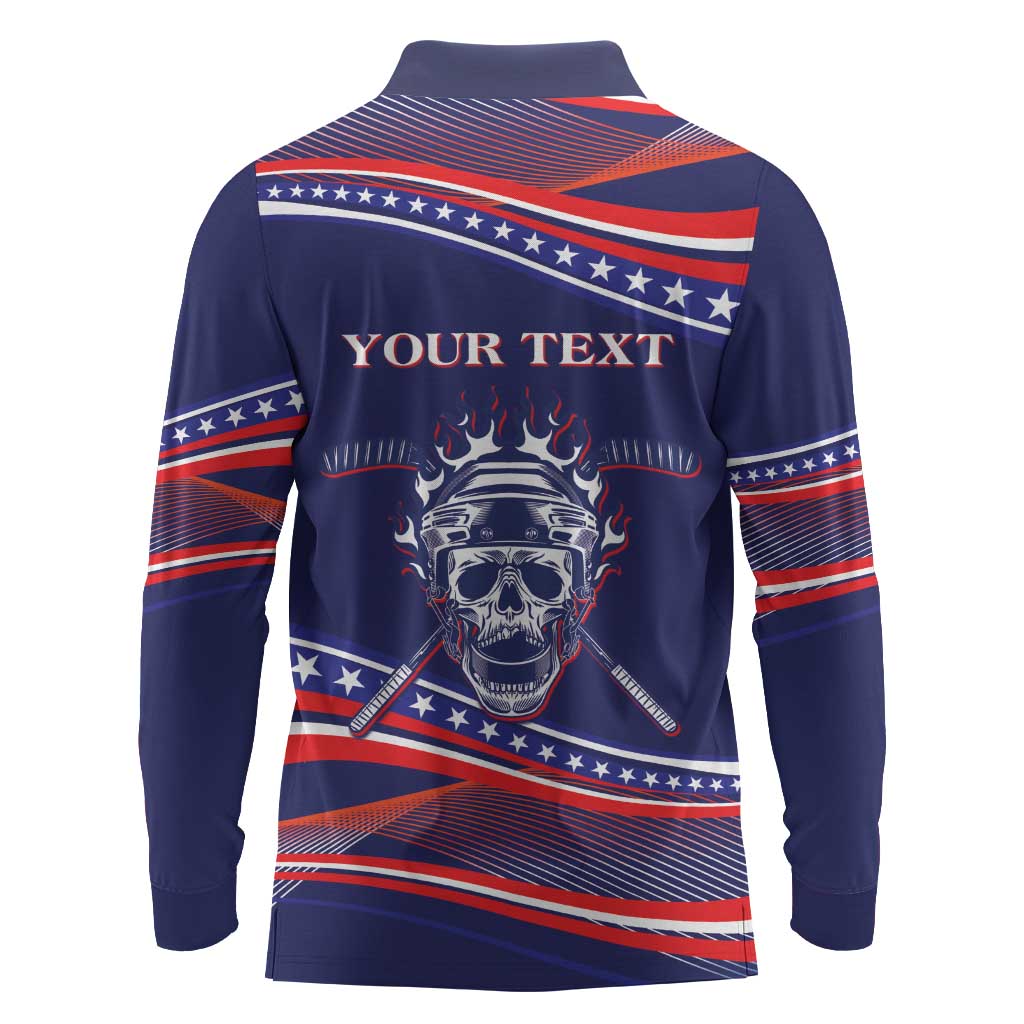 United States Hockey Personalized Long Sleeve Polo Shirt Losing Teeth Winning Wars Since 1776 Blue Style