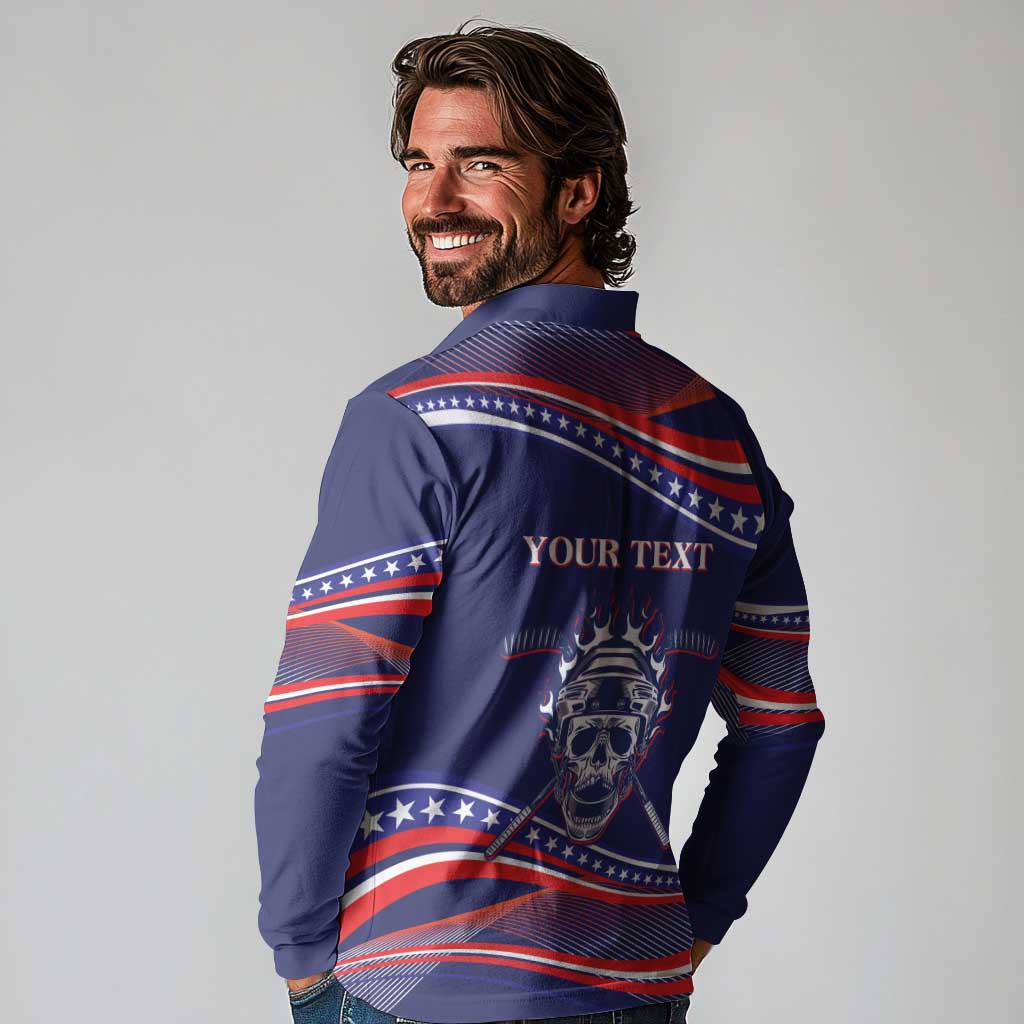 United States Hockey Personalized Long Sleeve Polo Shirt Losing Teeth Winning Wars Since 1776 Blue Style