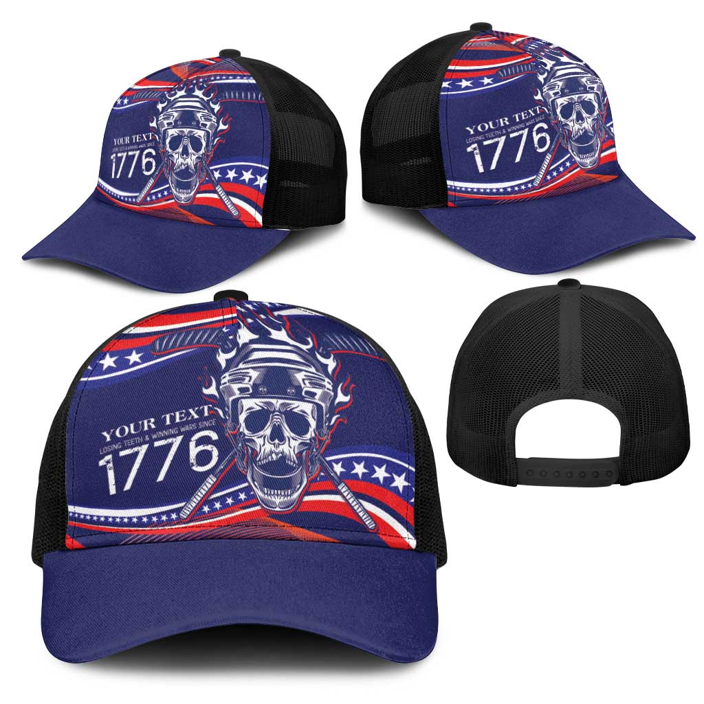 United States Hockey Personalized Mesh Trucker Cap Losing Teeth Winning Wars Since 1776 Blue Style