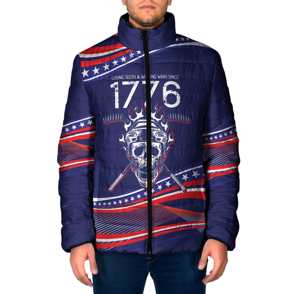 United States Hockey Personalized Padded Jacket Losing Teeth Winning Wars Since 1776 Blue Style