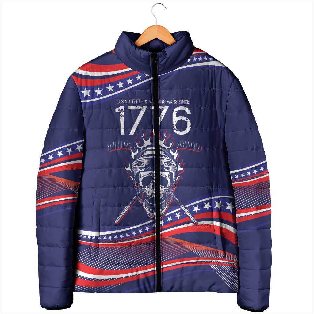 United States Hockey Personalized Padded Jacket Losing Teeth Winning Wars Since 1776 Blue Style