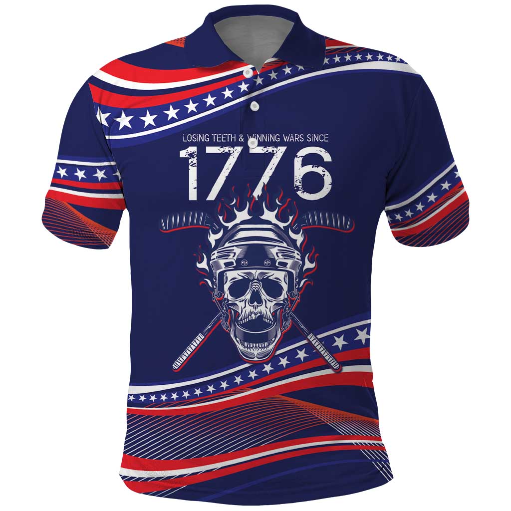 United States Hockey Personalized Polo Shirt Losing Teeth Winning Wars Since 1776 Blue Style