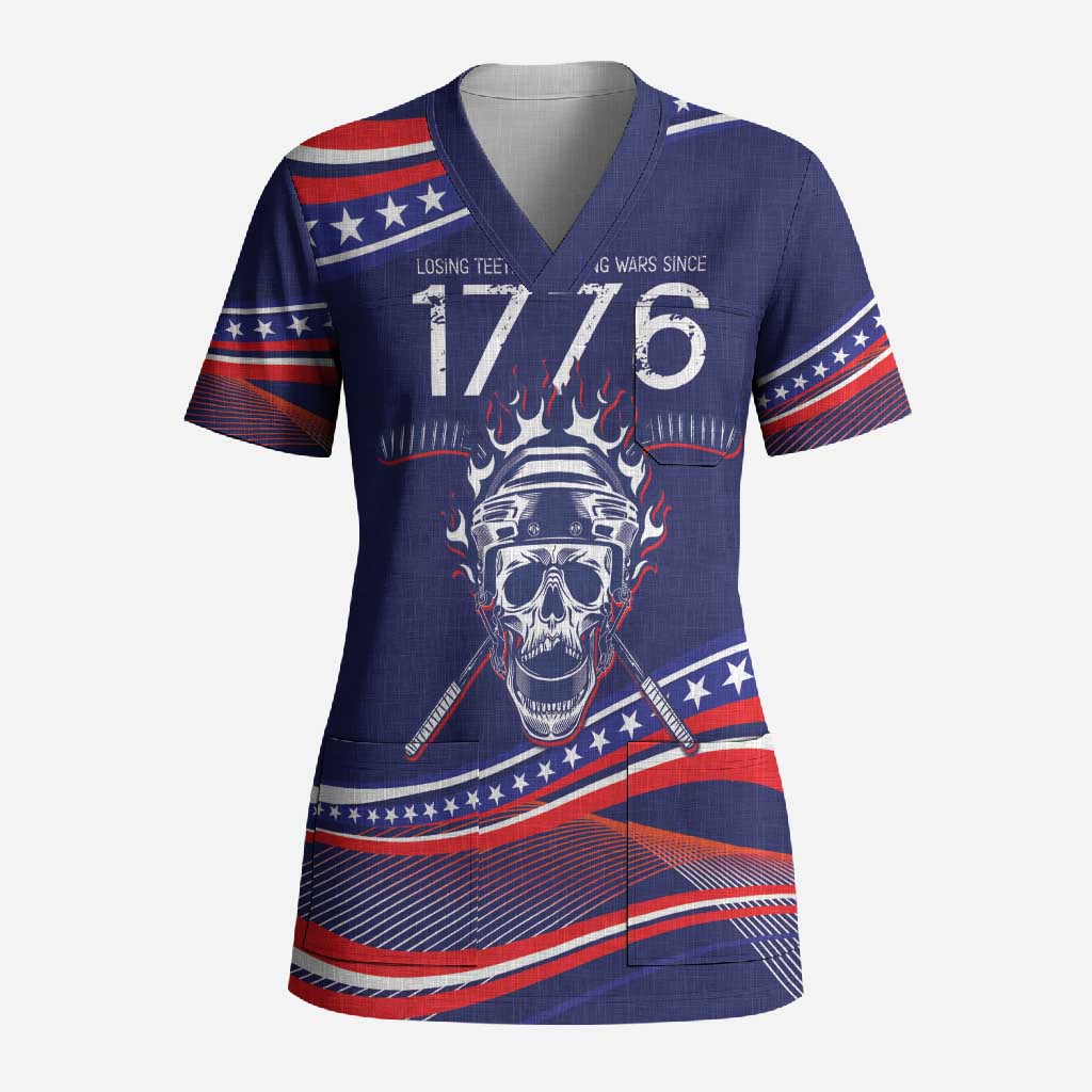 United States Hockey Personalized Scrub Top Losing Teeth Winning Wars Since 1776 Blue Style