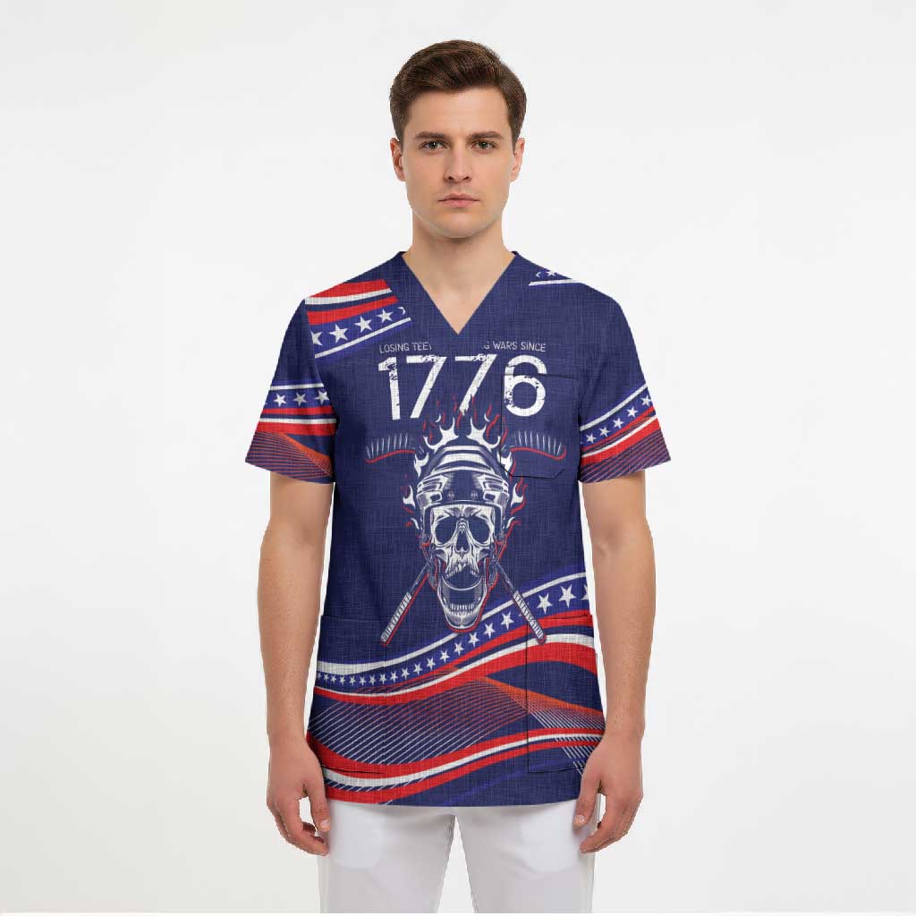 United States Hockey Personalized Scrub Top Losing Teeth Winning Wars Since 1776 Blue Style