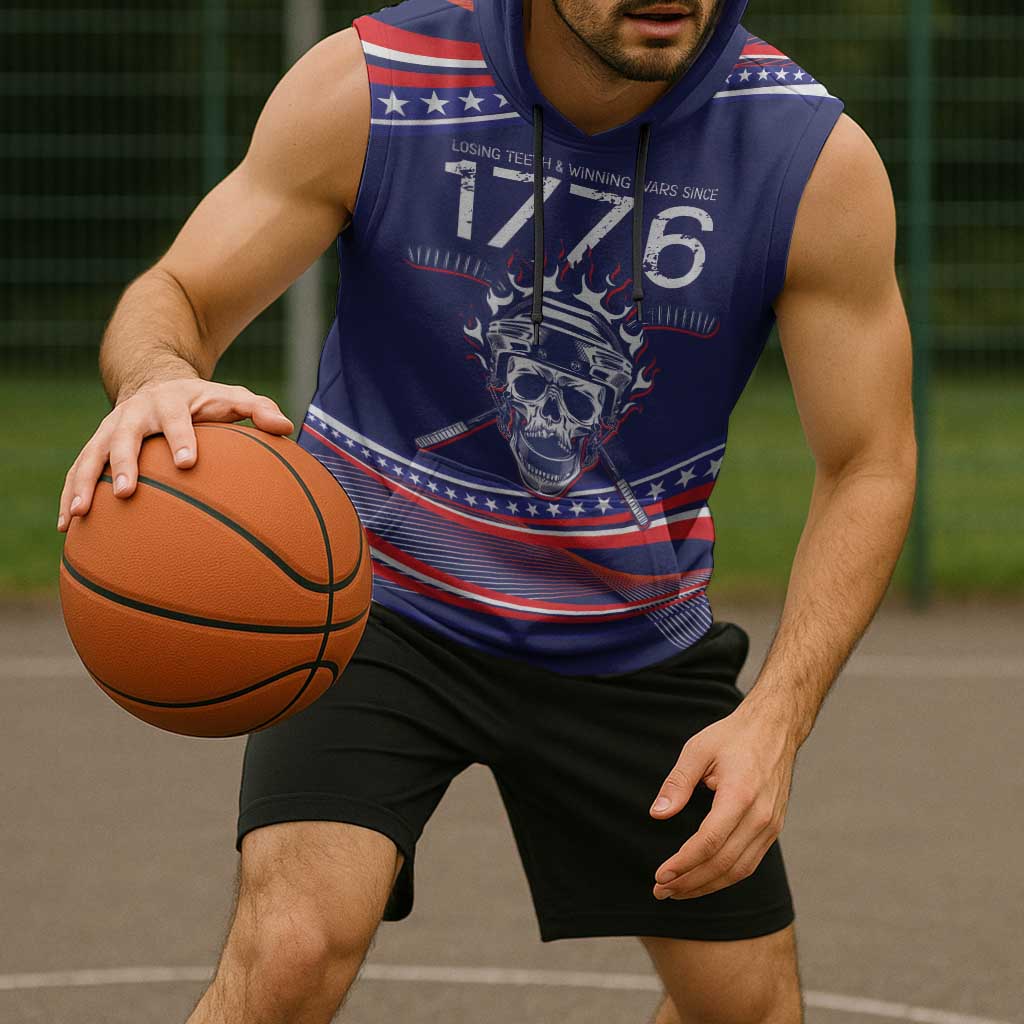 United States Hockey Personalized Sleeveless Hoodie Losing Teeth Winning Wars Since 1776 Blue Style