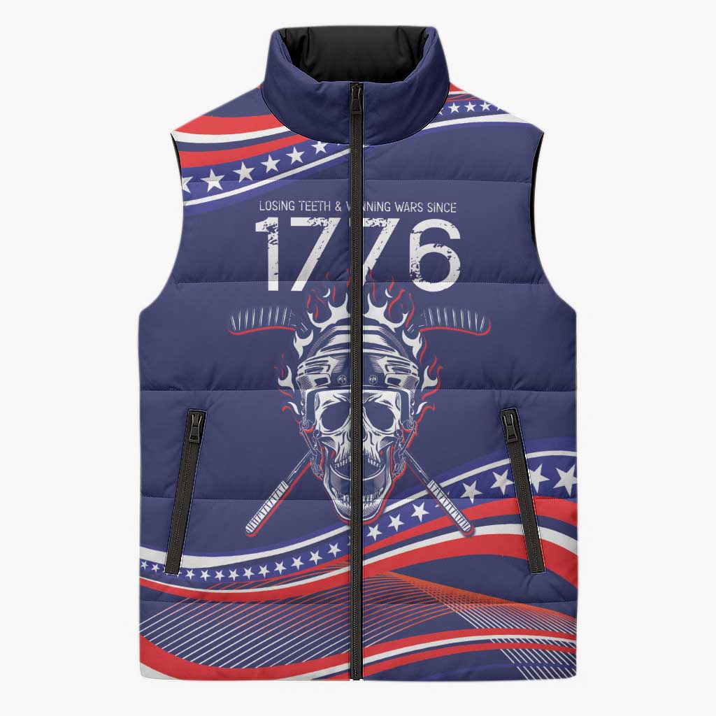 United States Hockey Personalized Sleeveless Puffer Jacket Losing Teeth Winning Wars Since 1776 Blue Style