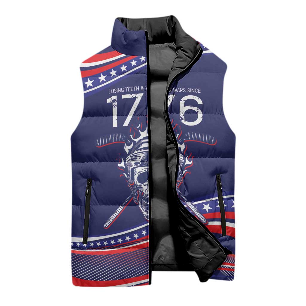 United States Hockey Personalized Sleeveless Puffer Jacket Losing Teeth Winning Wars Since 1776 Blue Style