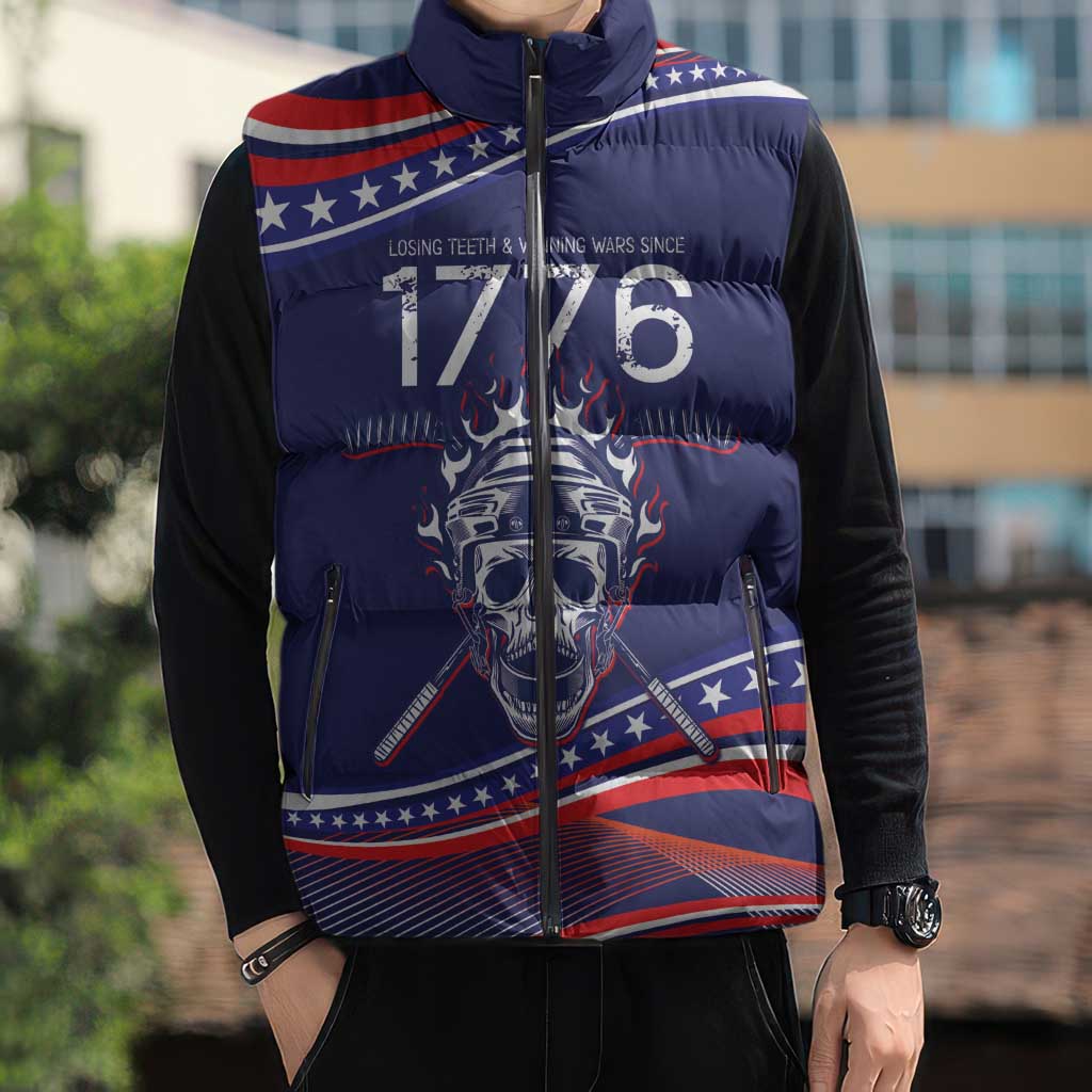 United States Hockey Personalized Sleeveless Puffer Jacket Losing Teeth Winning Wars Since 1776 Blue Style