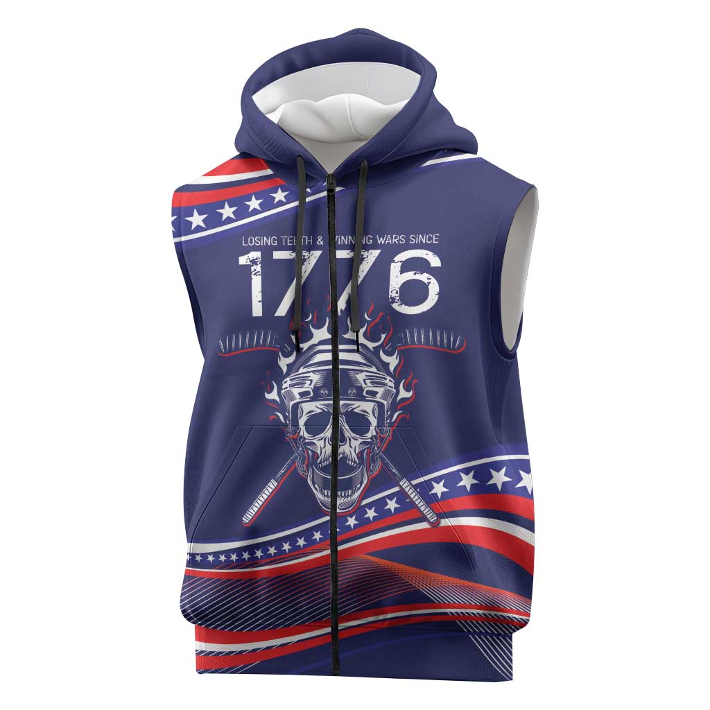 United States Hockey Personalized Sleeveless Zip Hoodie Losing Teeth Winning Wars Since 1776 Blue Style