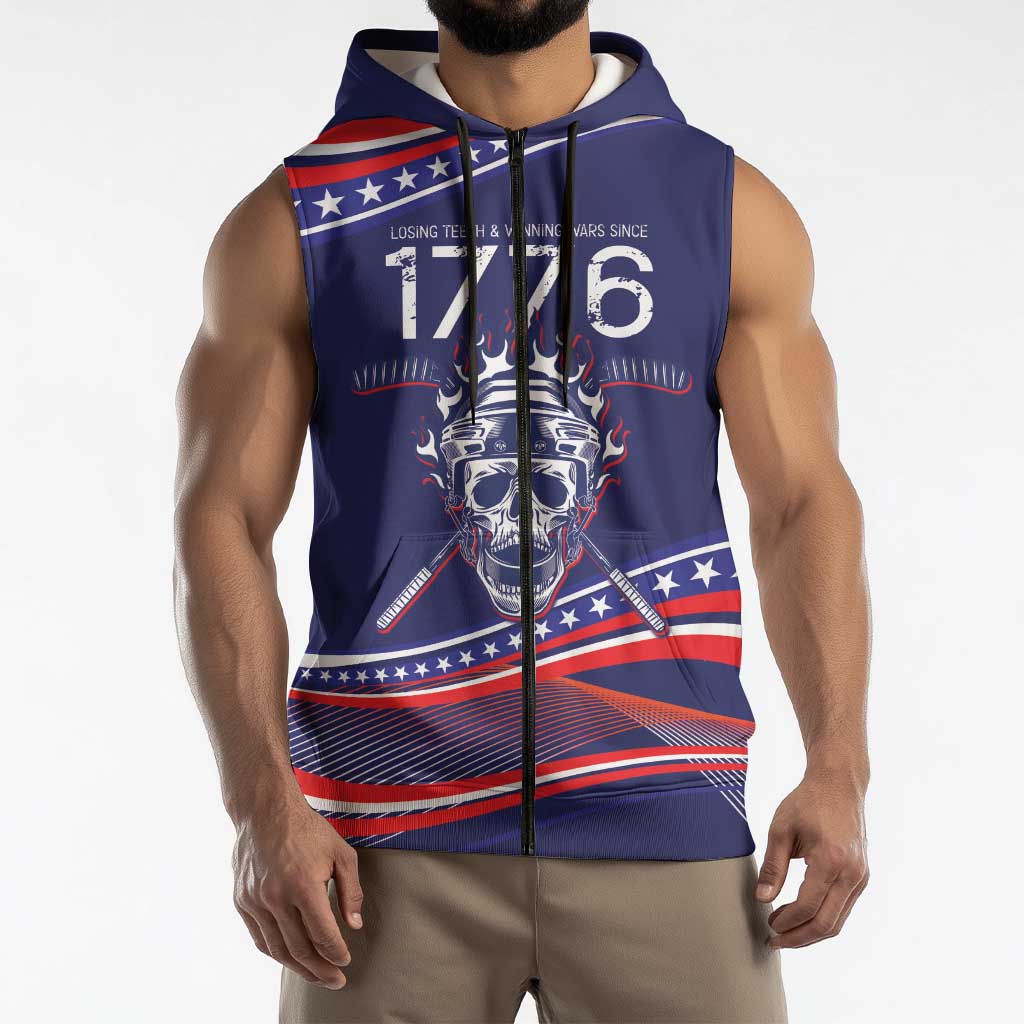 United States Hockey Personalized Sleeveless Zip Hoodie Losing Teeth Winning Wars Since 1776 Blue Style