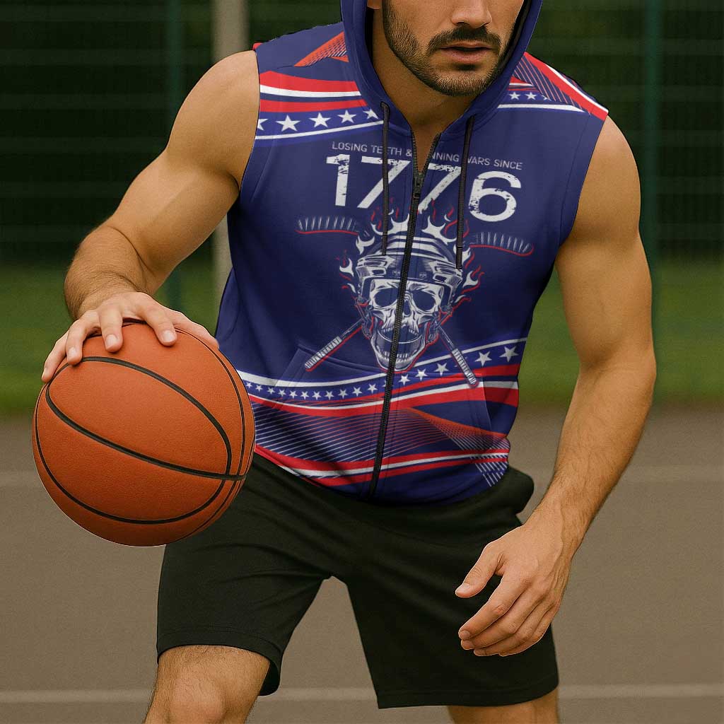 United States Hockey Personalized Sleeveless Zip Hoodie Losing Teeth Winning Wars Since 1776 Blue Style