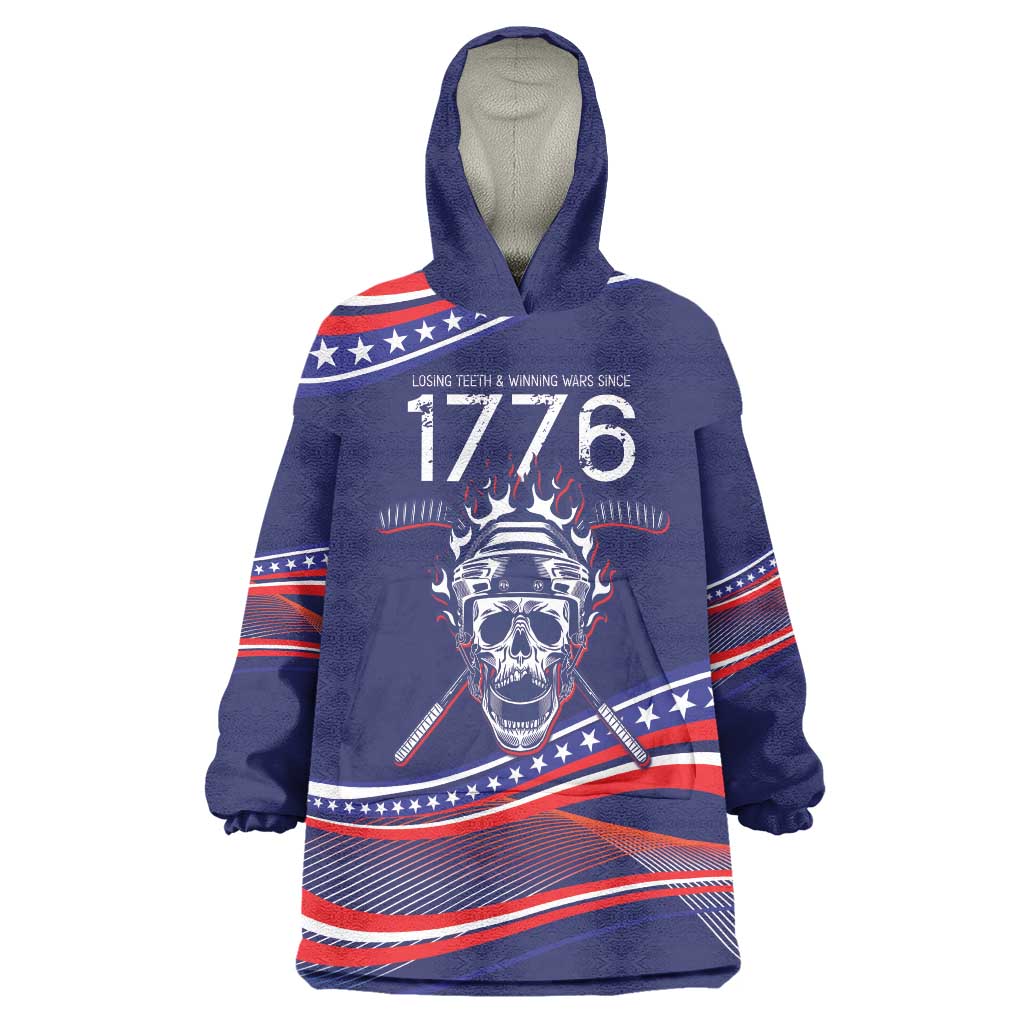 United States Hockey Personalized Wearable Blanket Hoodie Losing Teeth Winning Wars Since 1776 Blue Style