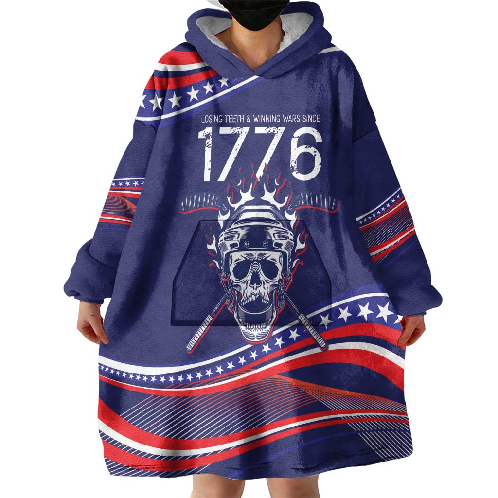 United States Hockey Personalized Wearable Blanket Hoodie Losing Teeth Winning Wars Since 1776 Blue Style