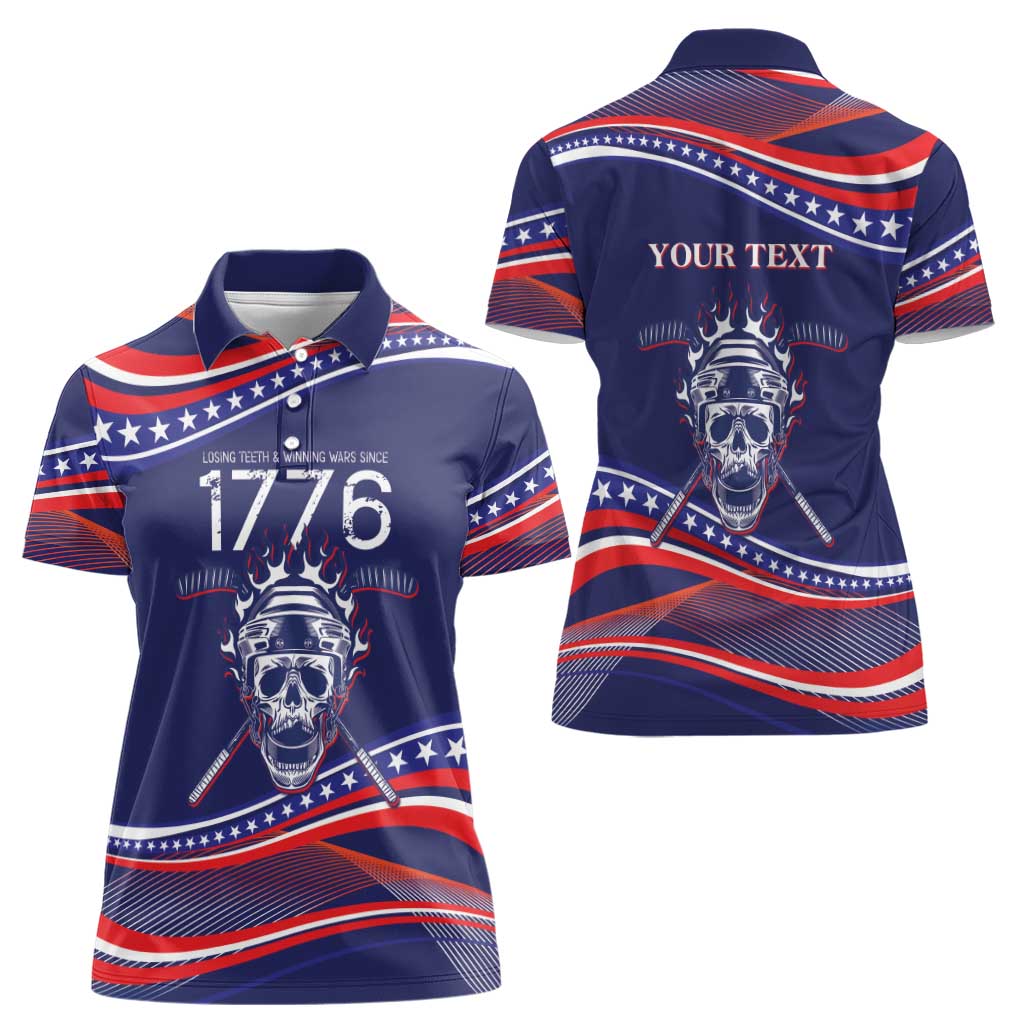 United States Hockey Personalized Women Polo Shirt Losing Teeth Winning Wars Since 1776 Blue Style