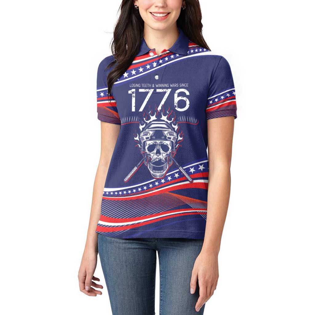 United States Hockey Personalized Women Polo Shirt Losing Teeth Winning Wars Since 1776 Blue Style