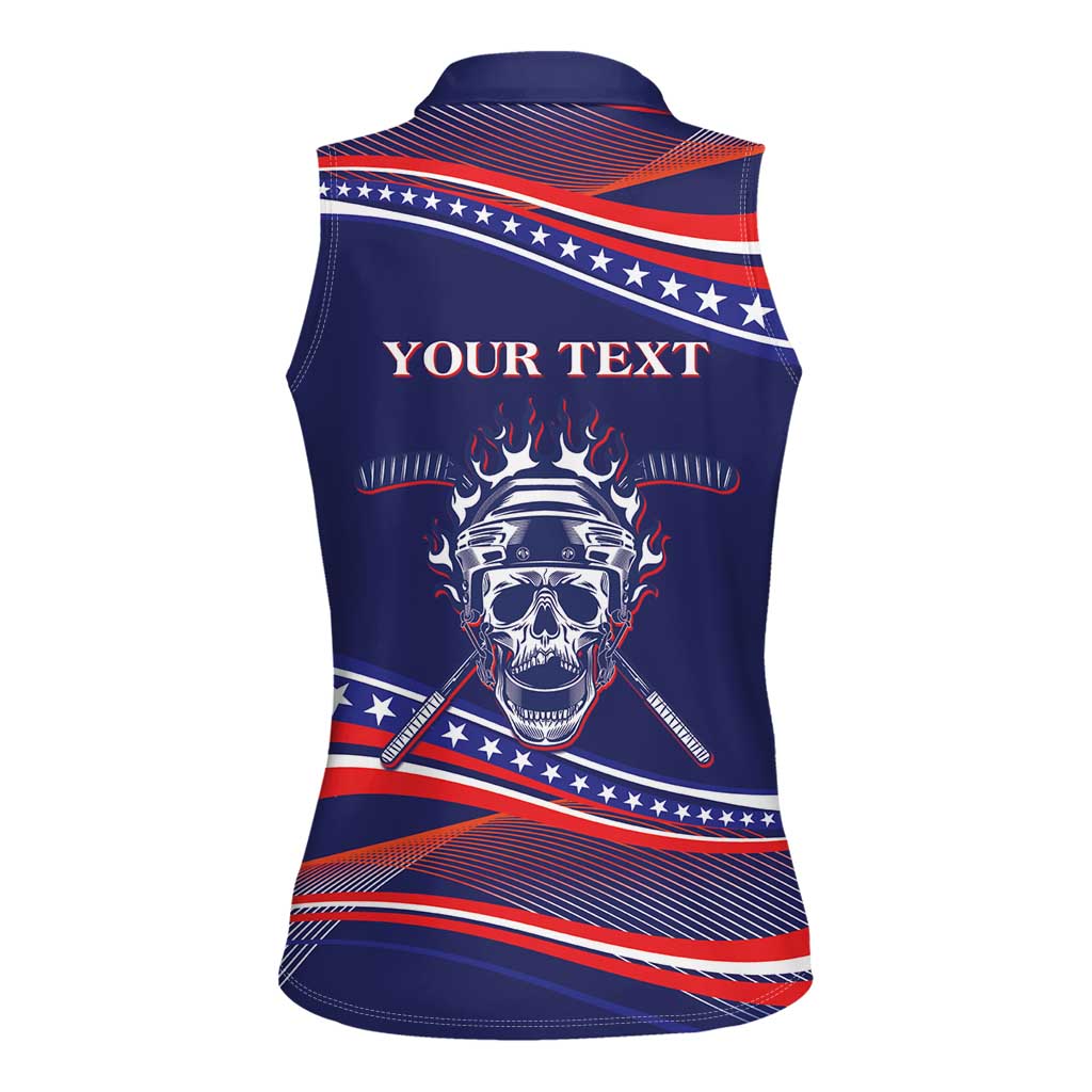 United States Hockey Personalized Women Sleeveless Polo Shirt Losing Teeth Winning Wars Since 1776 Blue Style