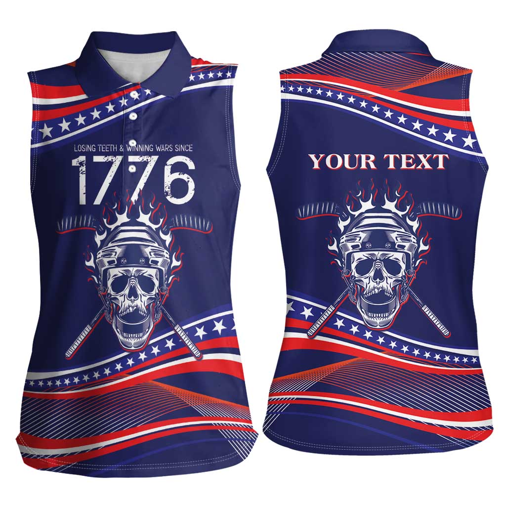 United States Hockey Personalized Women Sleeveless Polo Shirt Losing Teeth Winning Wars Since 1776 Blue Style