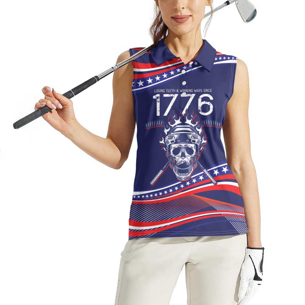 United States Hockey Personalized Women Sleeveless Polo Shirt Losing Teeth Winning Wars Since 1776 Blue Style