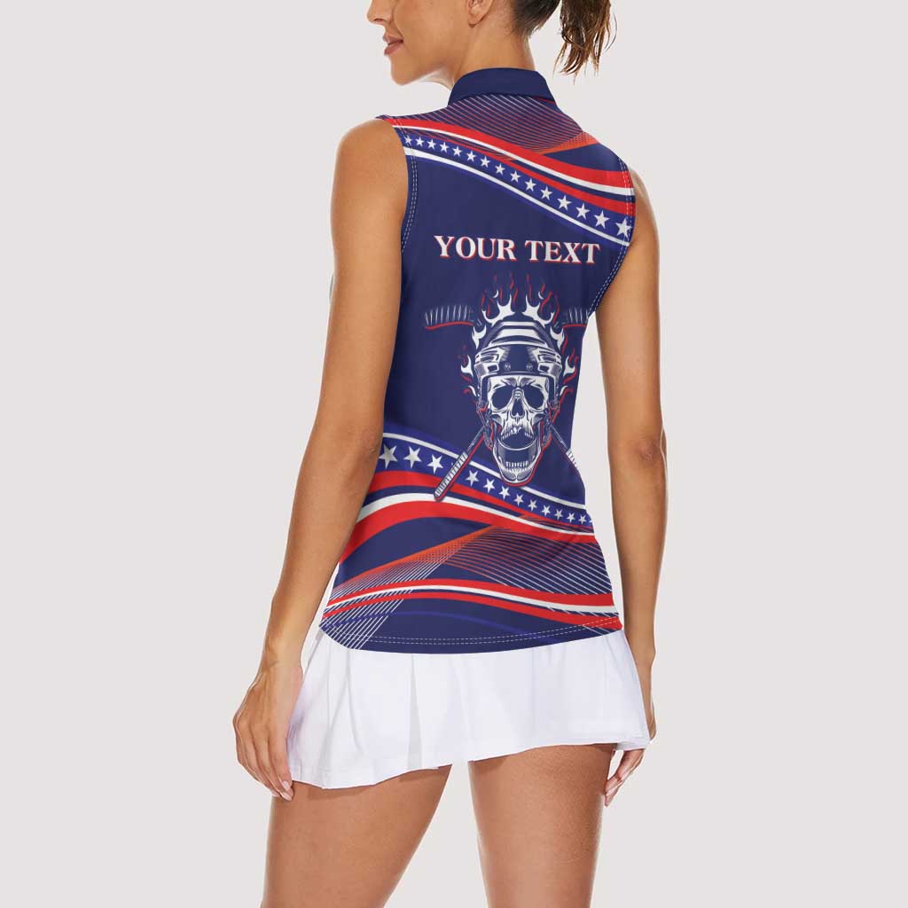 United States Hockey Personalized Women Sleeveless Polo Shirt Losing Teeth Winning Wars Since 1776 Blue Style