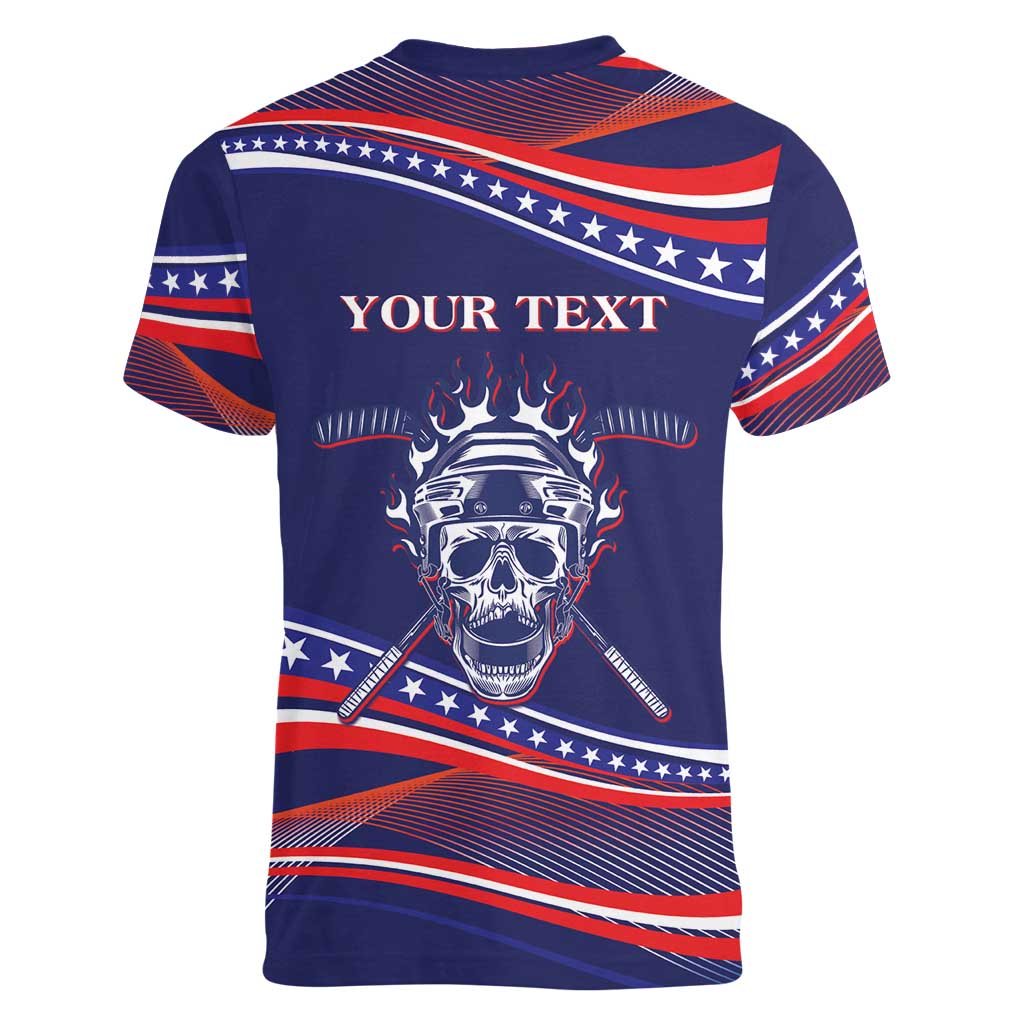 United States Hockey Personalized Women V-Neck T-Shirt Losing Teeth Winning Wars Since 1776 Blue Style