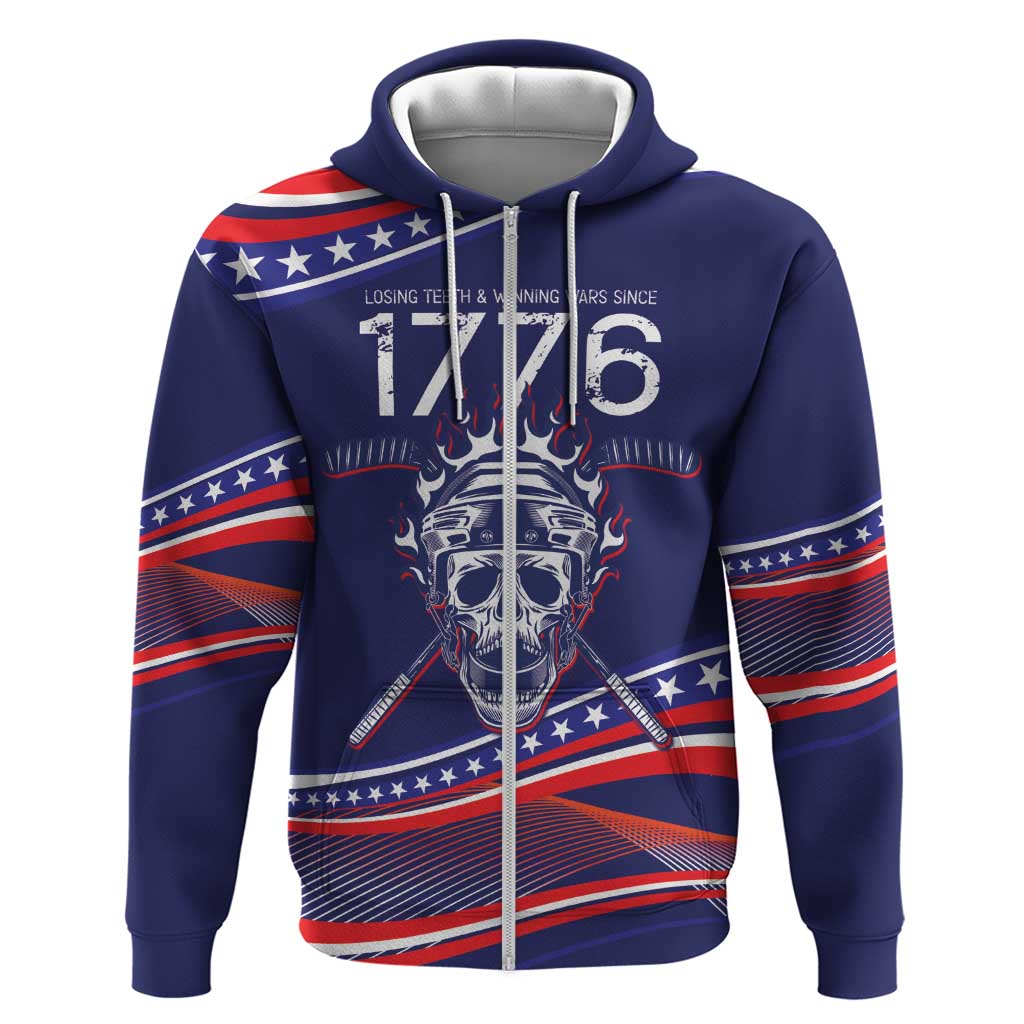 United States Hockey Personalized Zip Hoodie Losing Teeth Winning Wars Since 1776 Blue Style