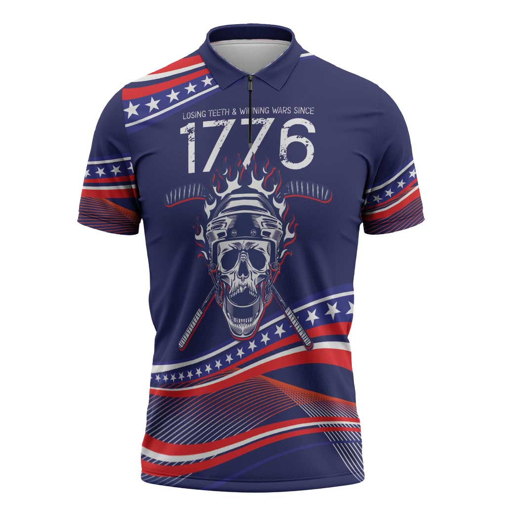 United States Hockey Personalized Zipper Polo Shirt Losing Teeth Winning Wars Since 1776 Blue Style