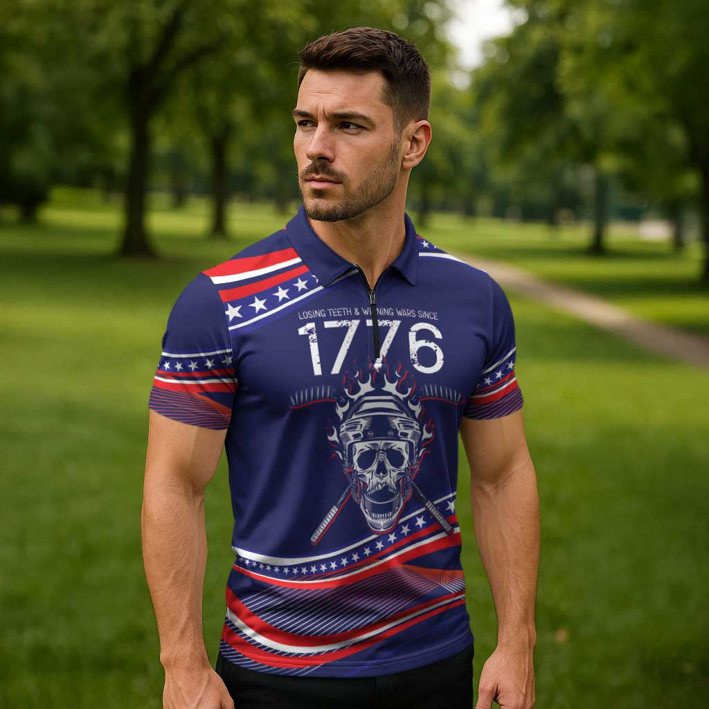 United States Hockey Personalized Zipper Polo Shirt Losing Teeth Winning Wars Since 1776 Blue Style