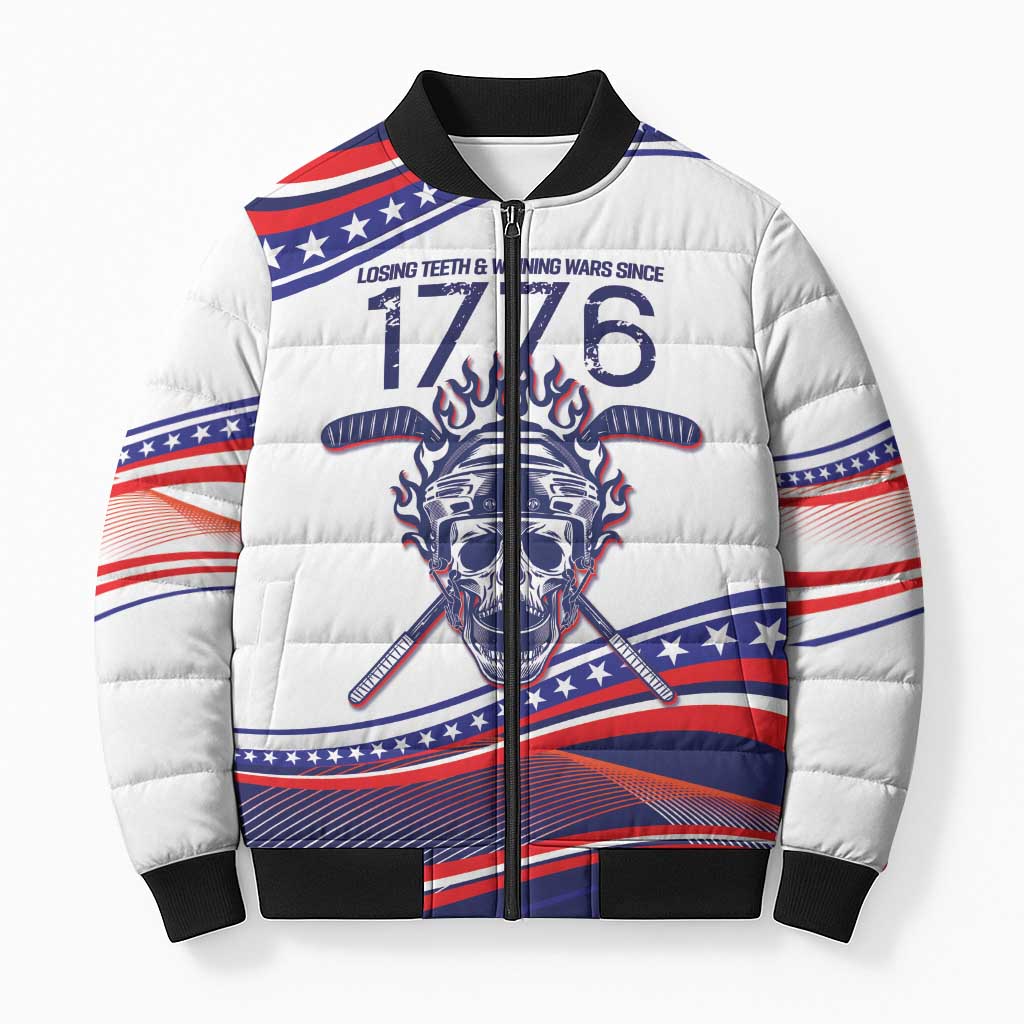 United States Hockey Personalized Bomber Puffer Jacket Losing Teeth Winning Wars Since 1776 White Style