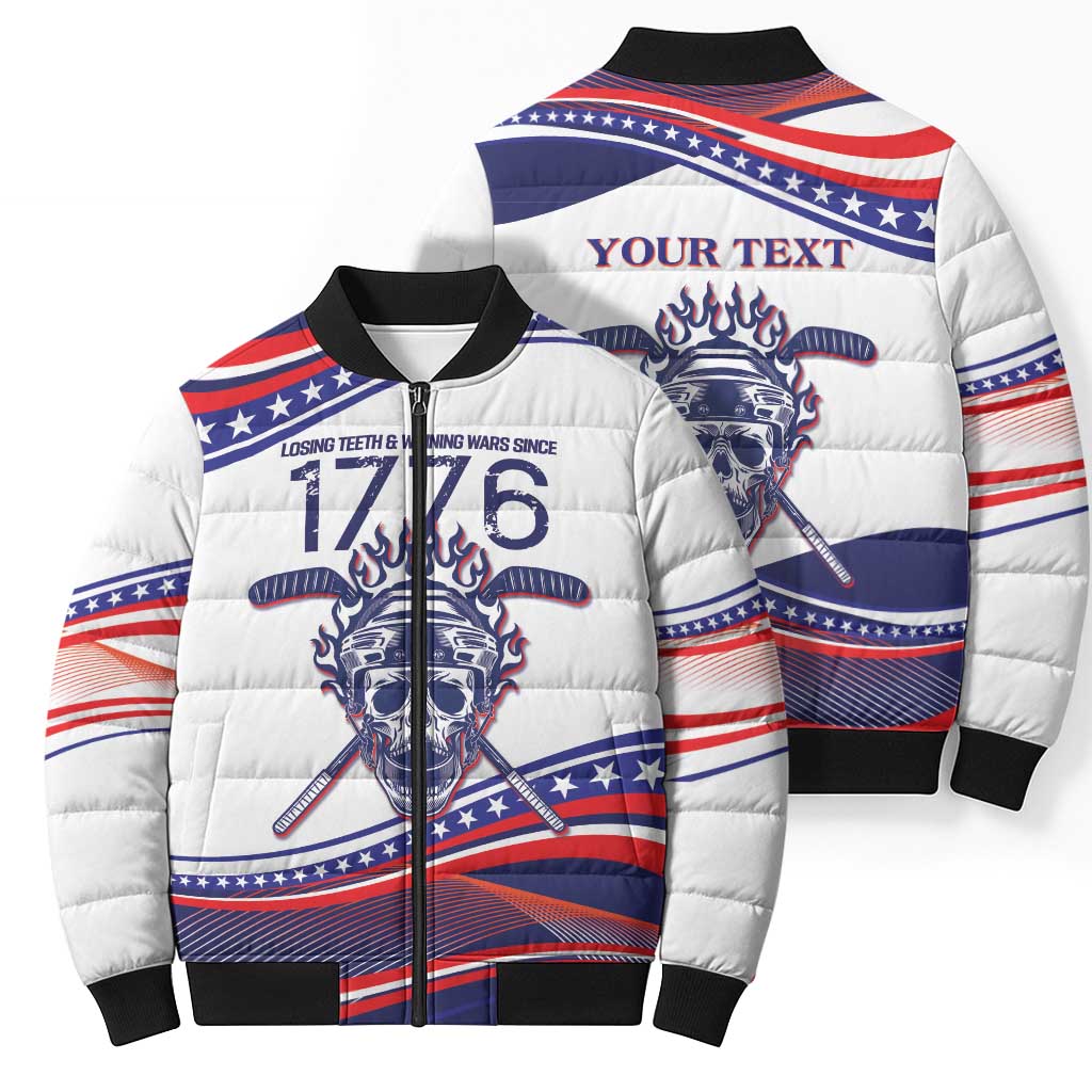 United States Hockey Personalized Bomber Puffer Jacket Losing Teeth Winning Wars Since 1776 White Style
