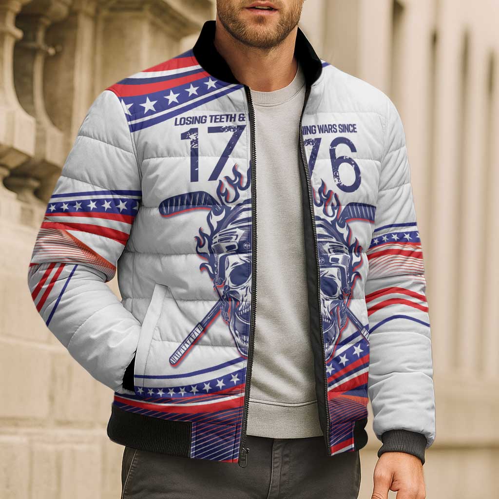 United States Hockey Personalized Bomber Puffer Jacket Losing Teeth Winning Wars Since 1776 White Style