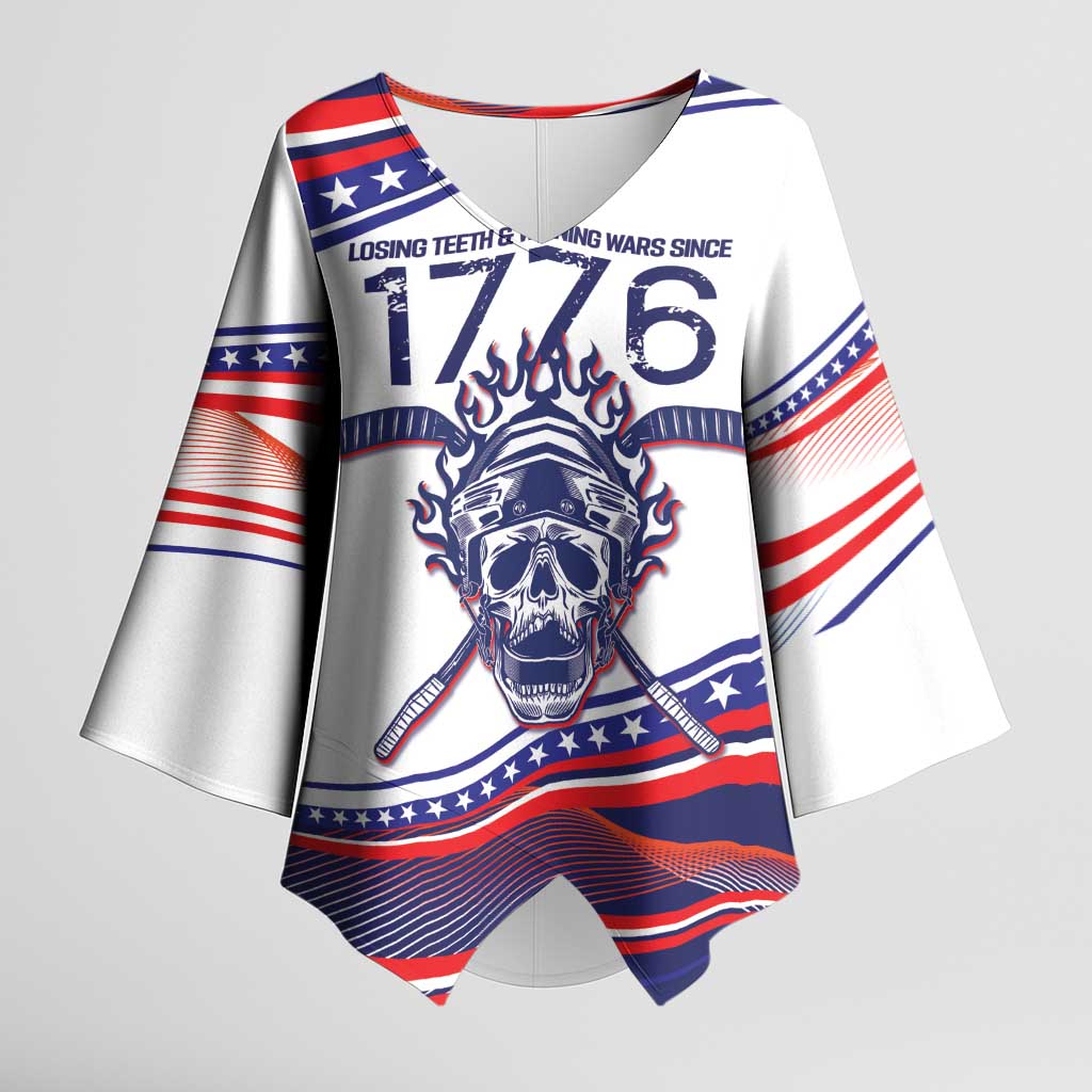 United States Hockey Personalized Kimono Sleeve Blouse Losing Teeth Winning Wars Since 1776 White Style