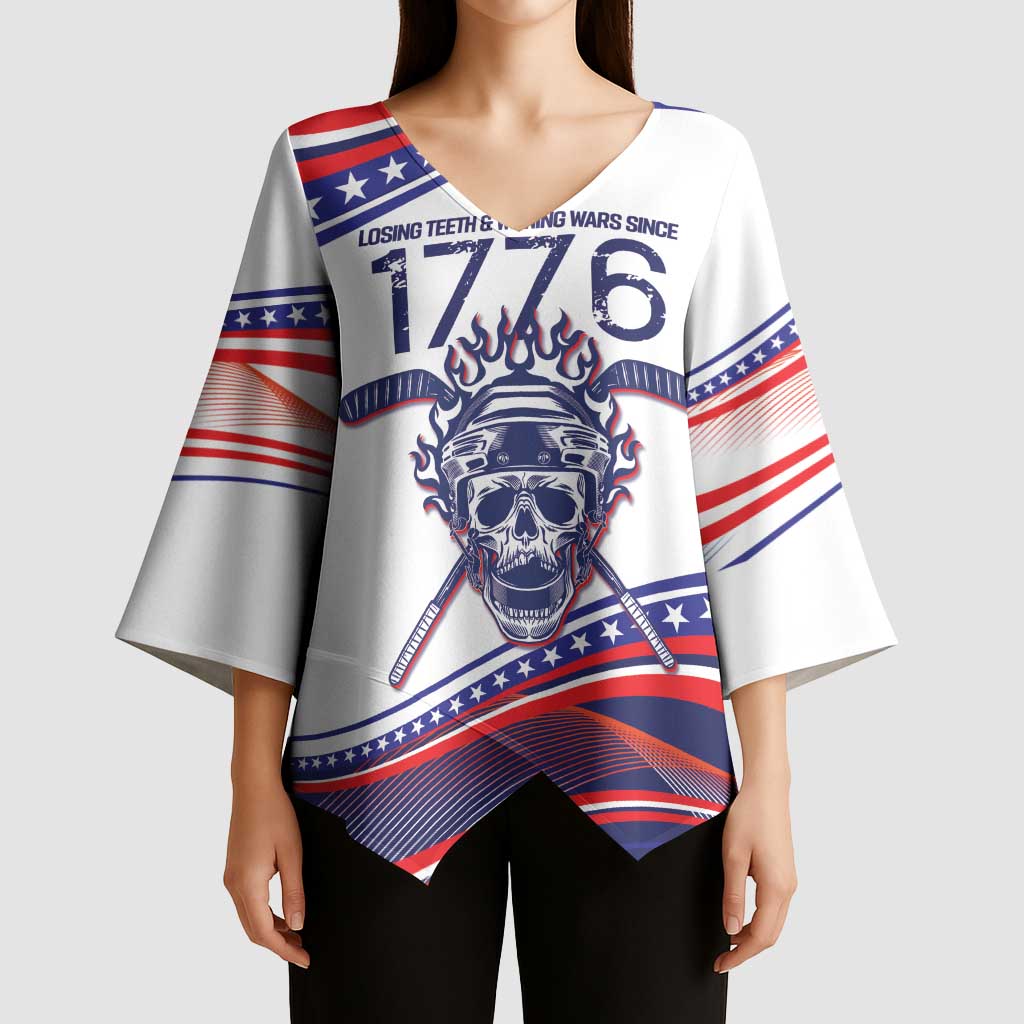 United States Hockey Personalized Kimono Sleeve Blouse Losing Teeth Winning Wars Since 1776 White Style